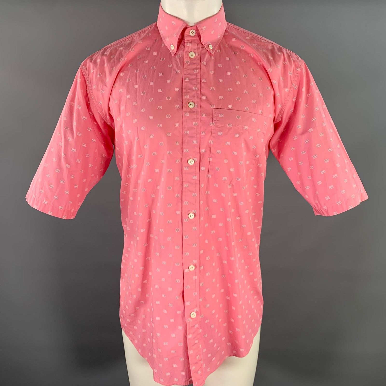 Balenciaga BALENCIAGA Size XS Pink White Monogram Cotton S/S Shirt Size US XS / EU 42 / 0 - 1 Thumbnail