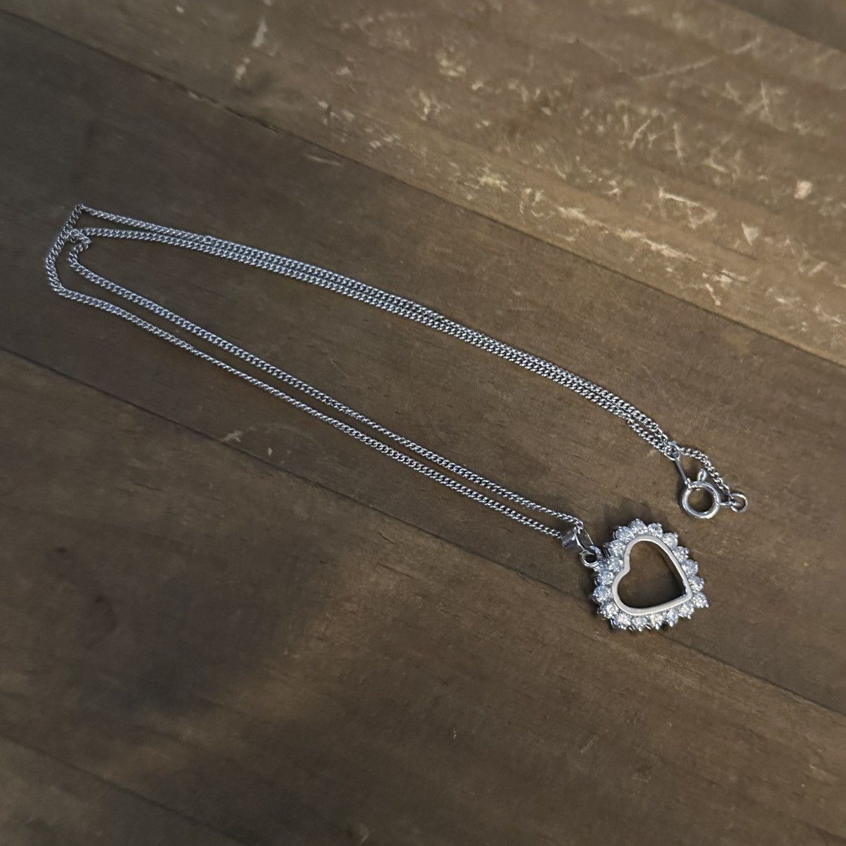 Vintage Vintage silver Cubic Zirconia open heart pendant necklace Size ONE SIZE - 2 Thumbnail