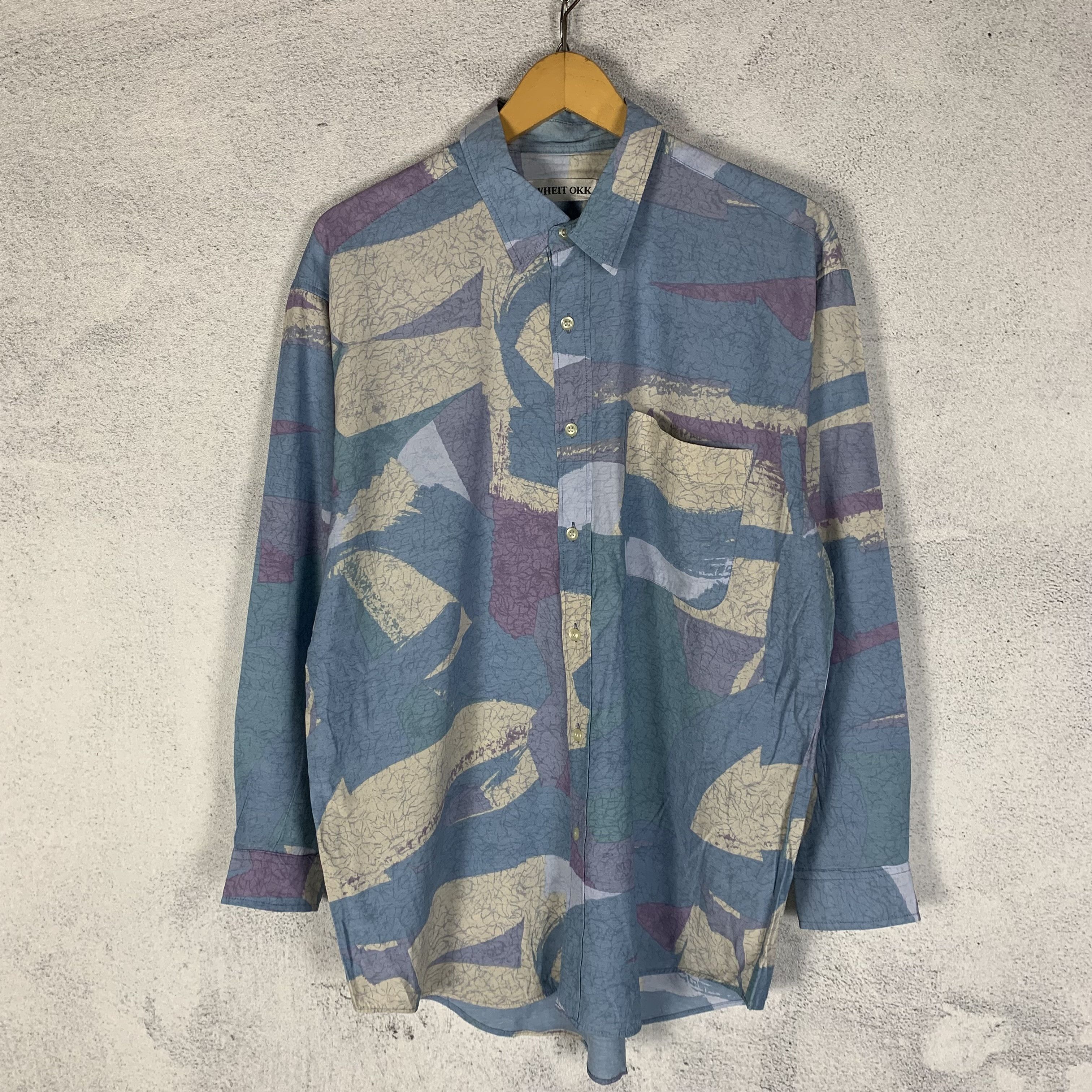 Vintage Vintage Wheit Okk Printed Shirt Abstract Art Light Blue Size US L / EU 52-54 / 3 - 1 Thumbnail