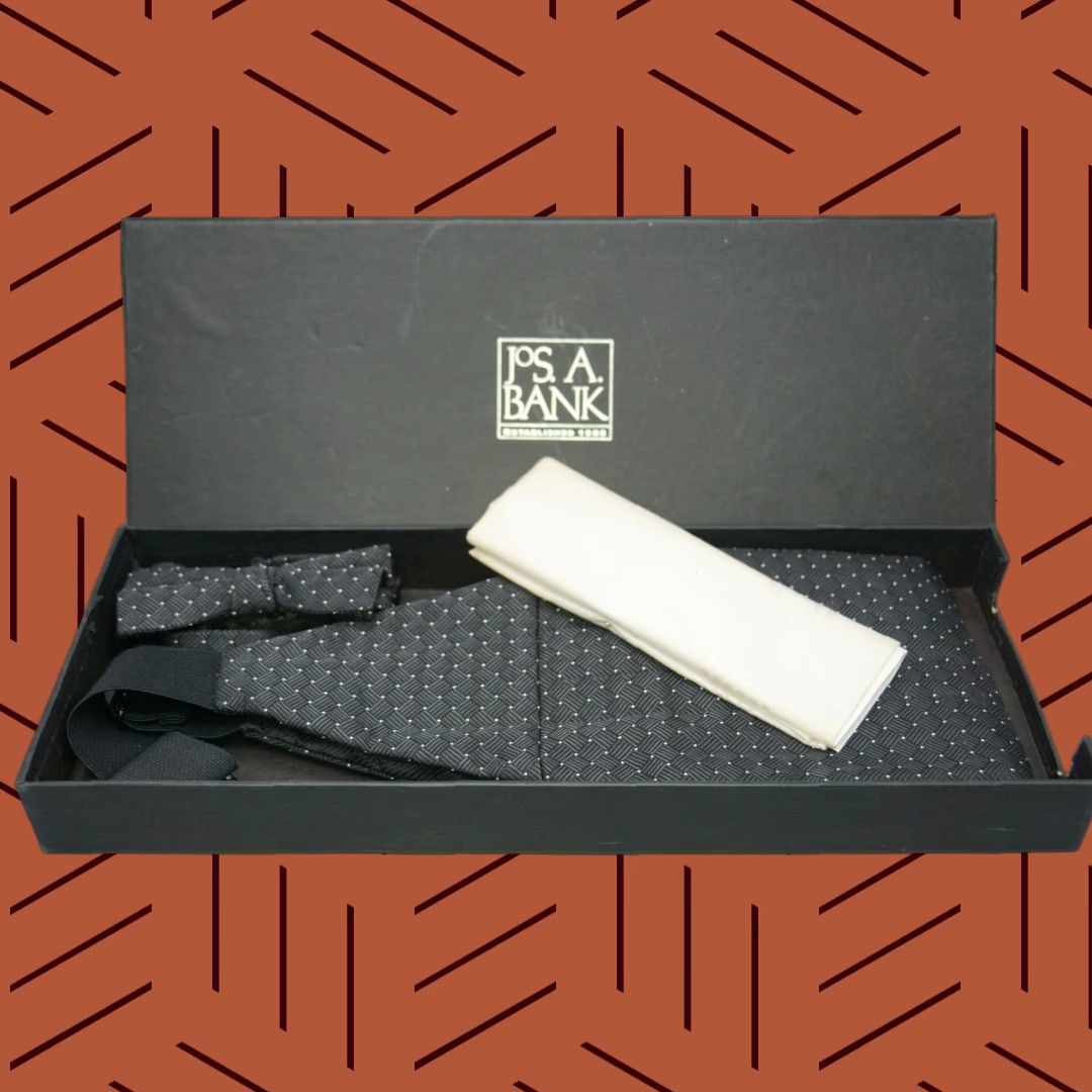 Jos. A. Bank VINTAGE Jos. A. Bank Men's Pindot Black Tie Bowtie Pocket Square Set One Size Black White Pattern - 3 Piece Accessory Set Mens Size ONE SIZE - 1 Thumbnail