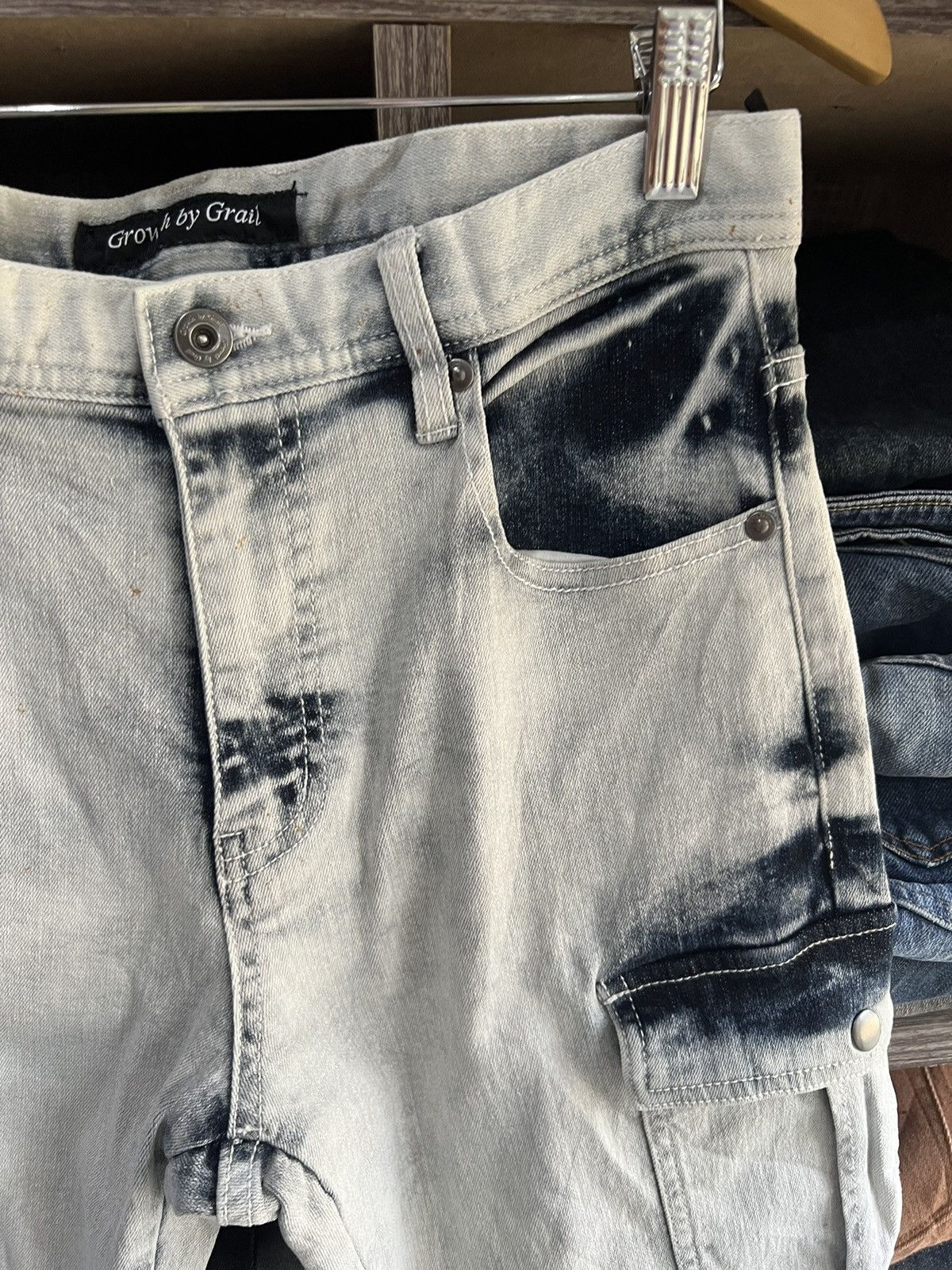 Japanese Brand 🔥Growth by Grail Bleach Denim Cargo Pant Size US 31 - 9 Thumbnail
