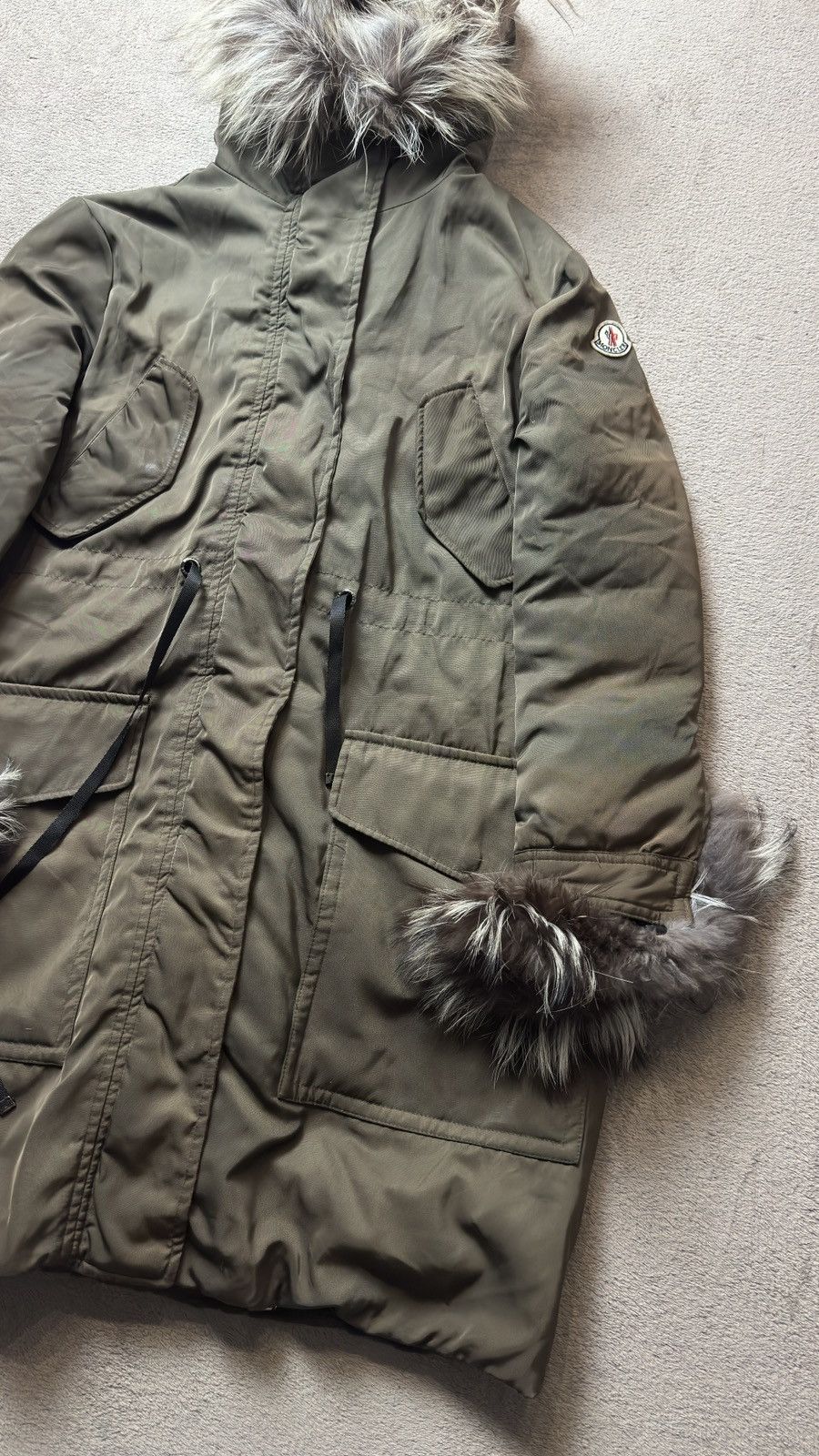 Moncler Khaki Raccoon Fur Collar Down Faded Parka Coat Jacket Size XS / US 0-2 / IT 36-38 - 4 Thumbnail