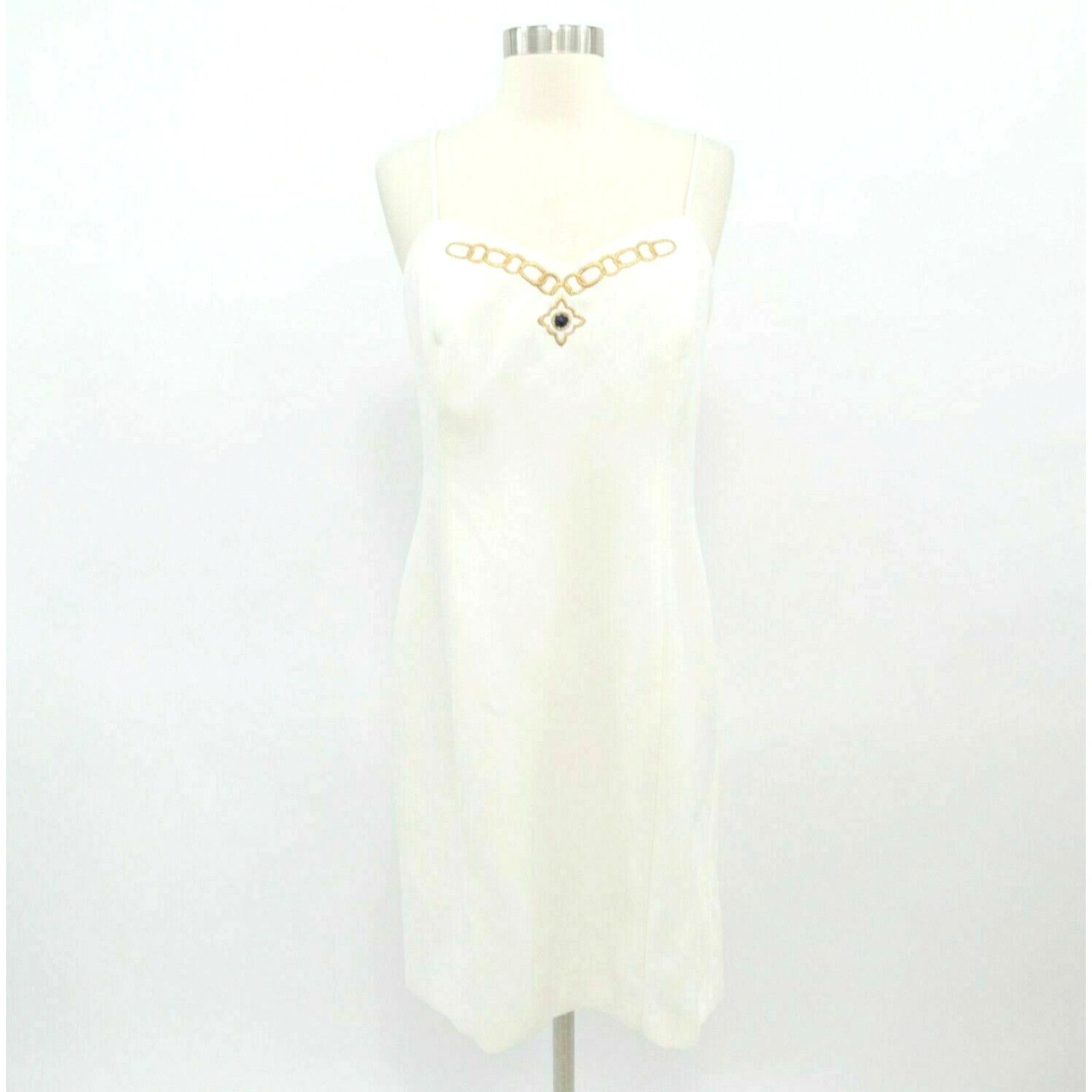 image of Joseph Ribkoff Sheath Cocktail Dress Womens 12 Ivory White Gold Embroidery (Size XL)