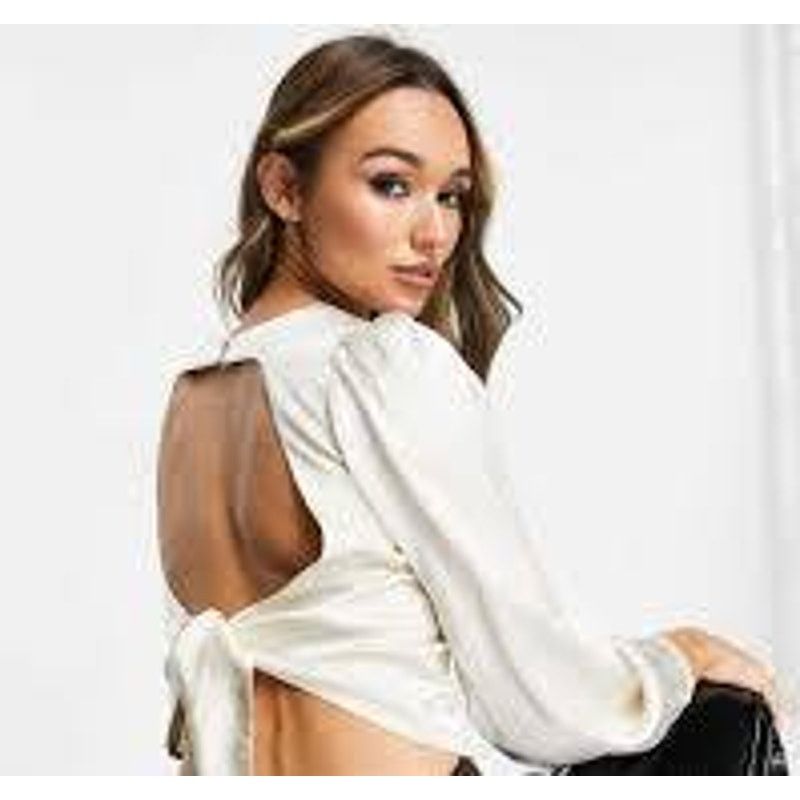 & Other Stories & Other Stories Cream Satin Blouse Cutout Back Tie Size 0 Size XS / US 0-2 / IT 36-38 - 3 Thumbnail