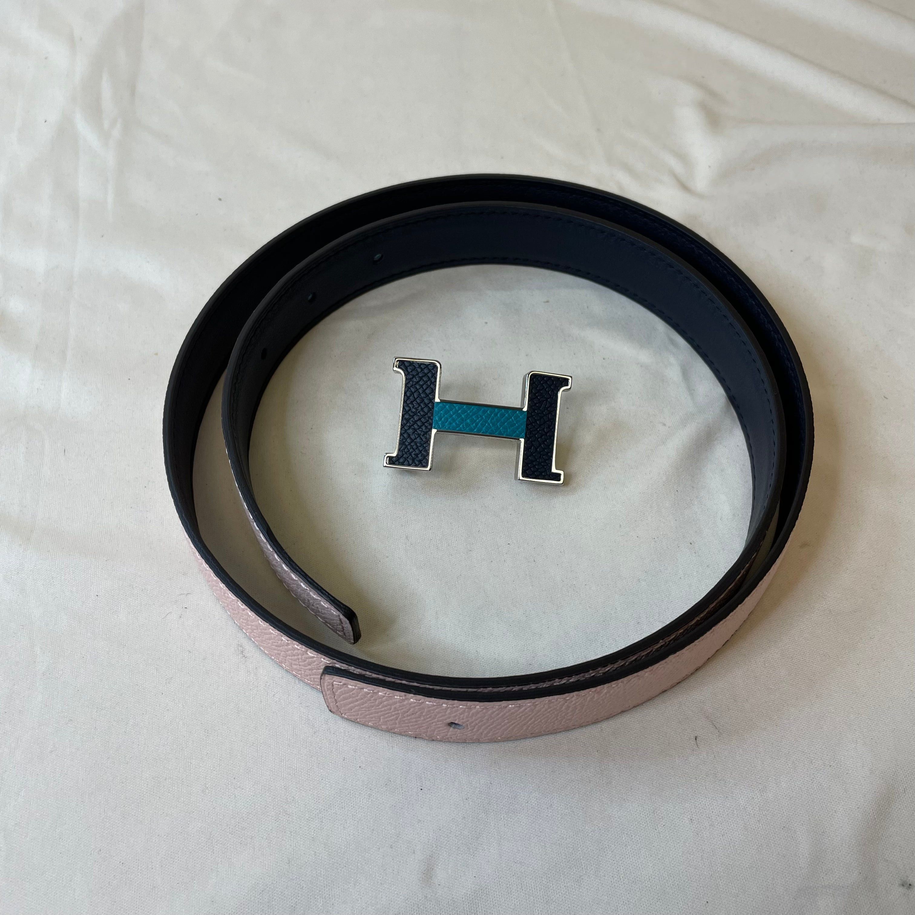 image of Hermes Pink Navy 24Mm Bicolor Buckle Belt Size 80 [H 24Mm Bicolor] Sku 47233, Women's