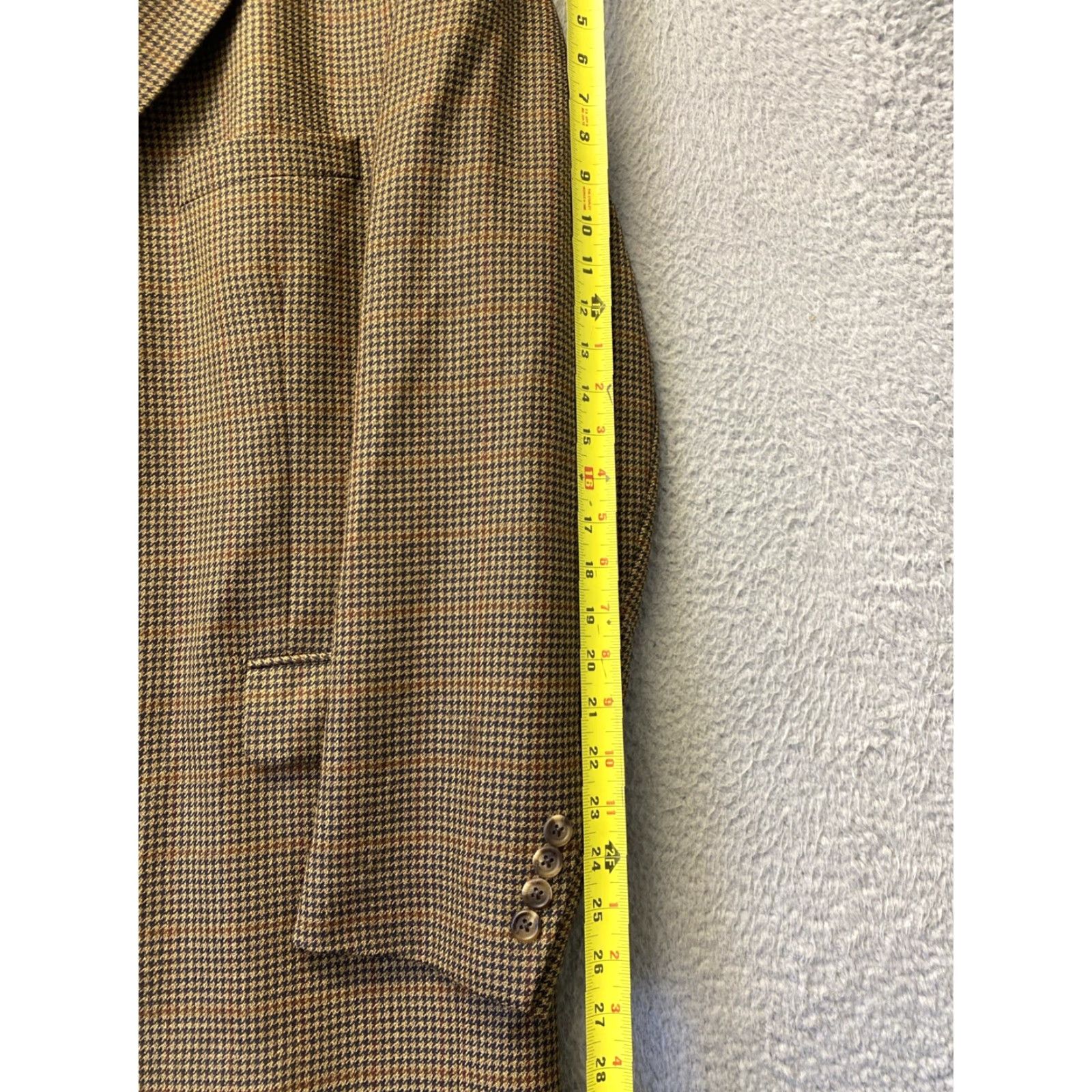 Jos. A. Bank JOS.A.BANK VINTAGE 46 Regular Wool Plaid Blazer Sport Coat Men's Brown Houndstooth Tuxedo Size 46R - 4 Thumbnail