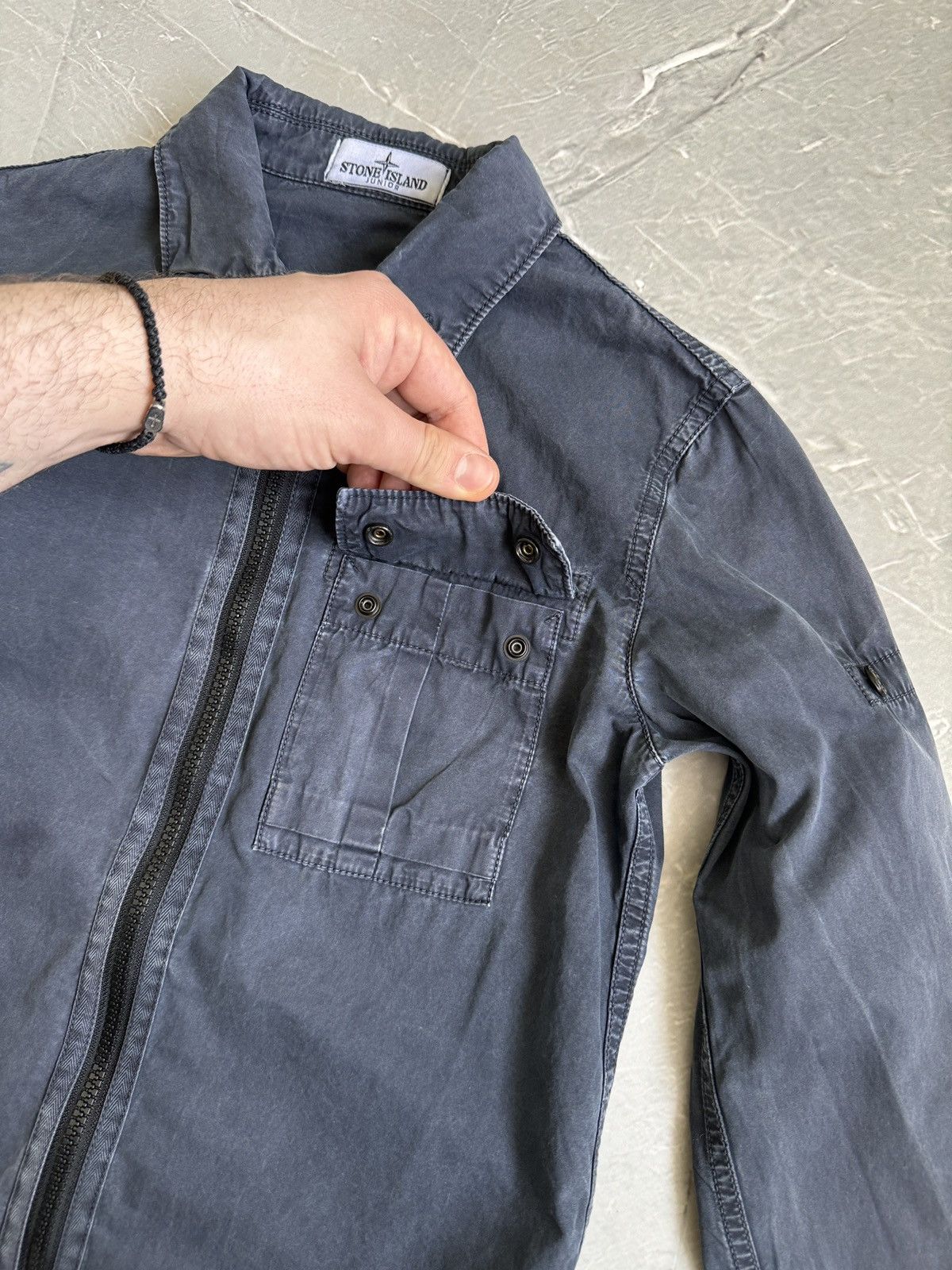 Stone Island Stone Island Junior Stone Wash Cotton Grey Zip Overshirt 10Y Size US XXS / EU 40 - 17 Thumbnail