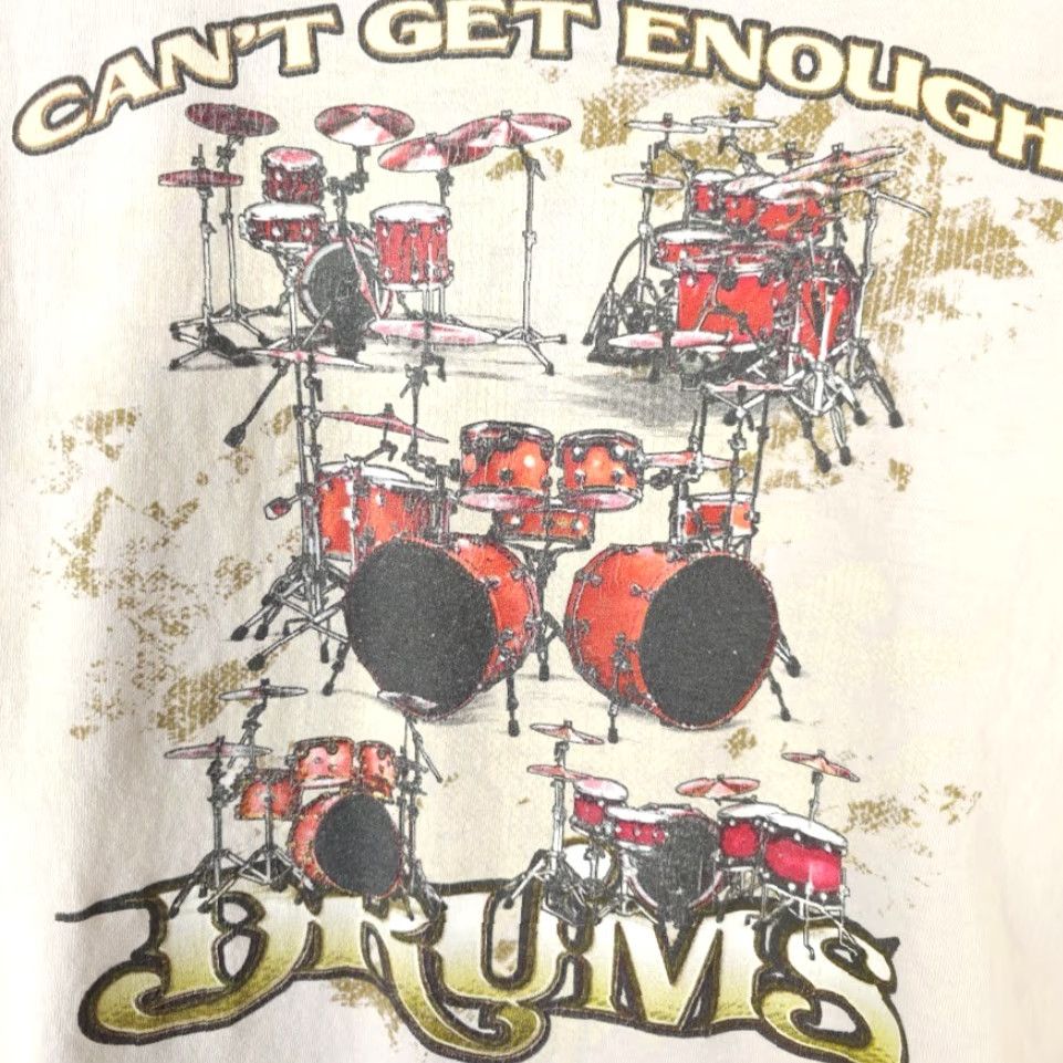 Gildan Drummer T Shirt Mens Size Large Cant Get Enough Drums Percussion Music Beige Cotton Gildan T-Shirt Men 2010s Rock Music Short Sleeve Crew Neck Size US L / EU 52-54 / 3 - 5 Thumbnail