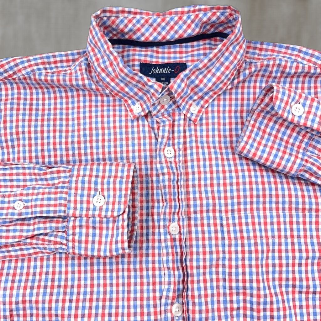 johnnie-O johnnie-O Shirt Men Medium Pink Blue Button Up Plaid Gingham Pocket Size 40R - 1 Thumbnail