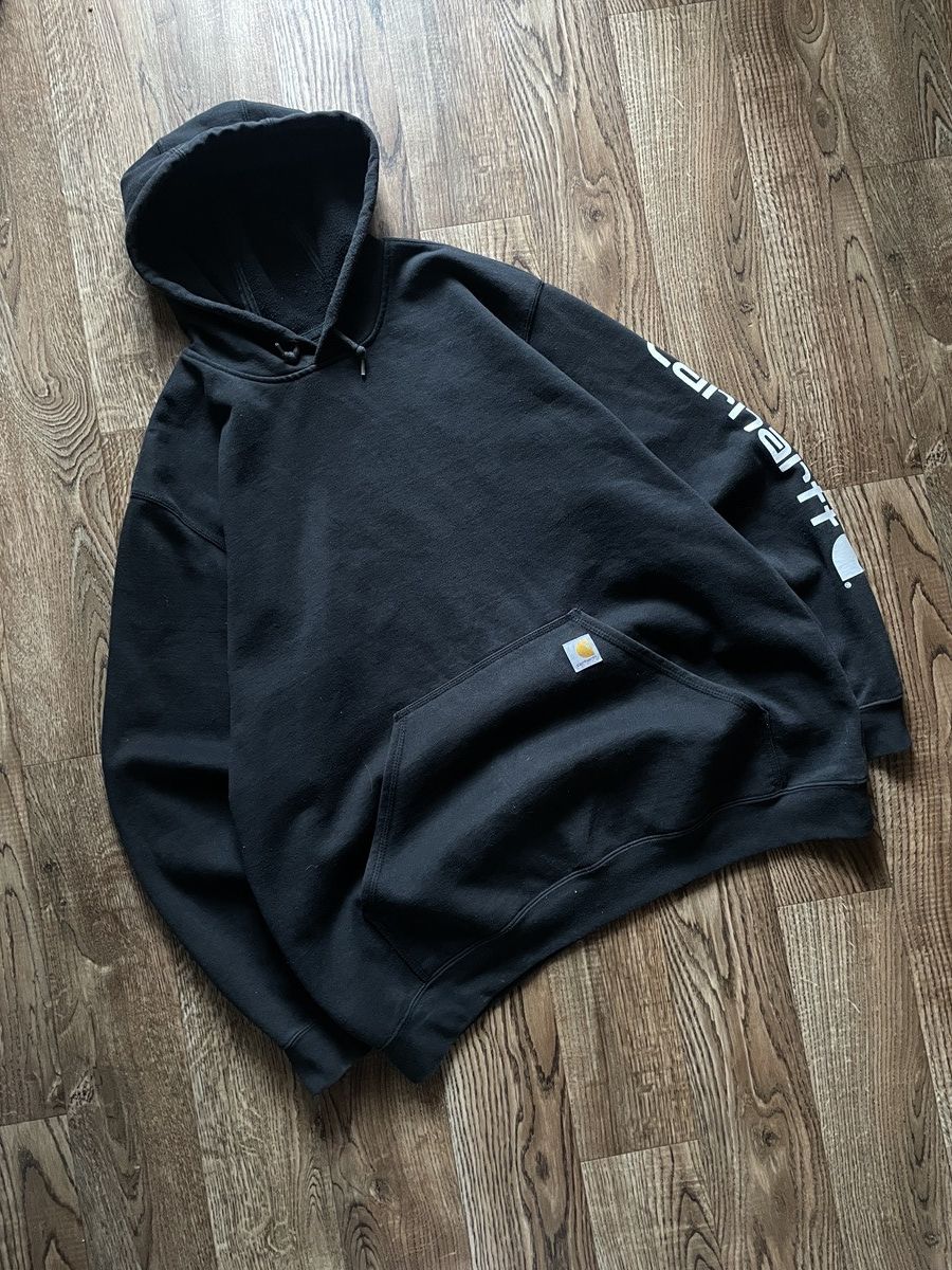 Carhartt Vintage 90s Carhartt Hoodie Sweatshirt Faded Work Wear Black Size US XL / EU 56 / 4 - 1 Thumbnail