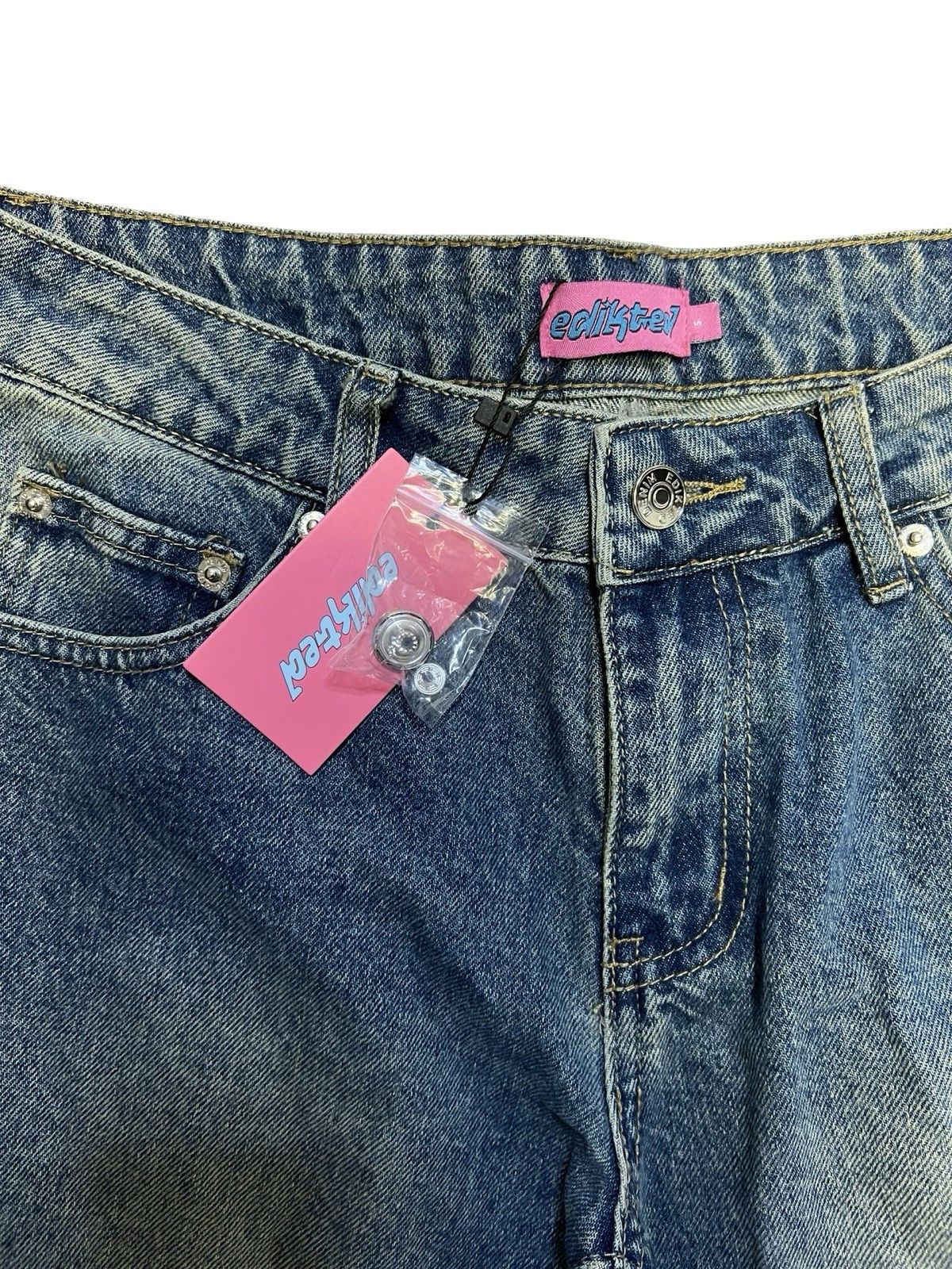 Other Edikted Magda Acid Wash Low Rise Baggy Jeans Blue Vintage Size 28" / US 6 / IT 42 - 5 Thumbnail