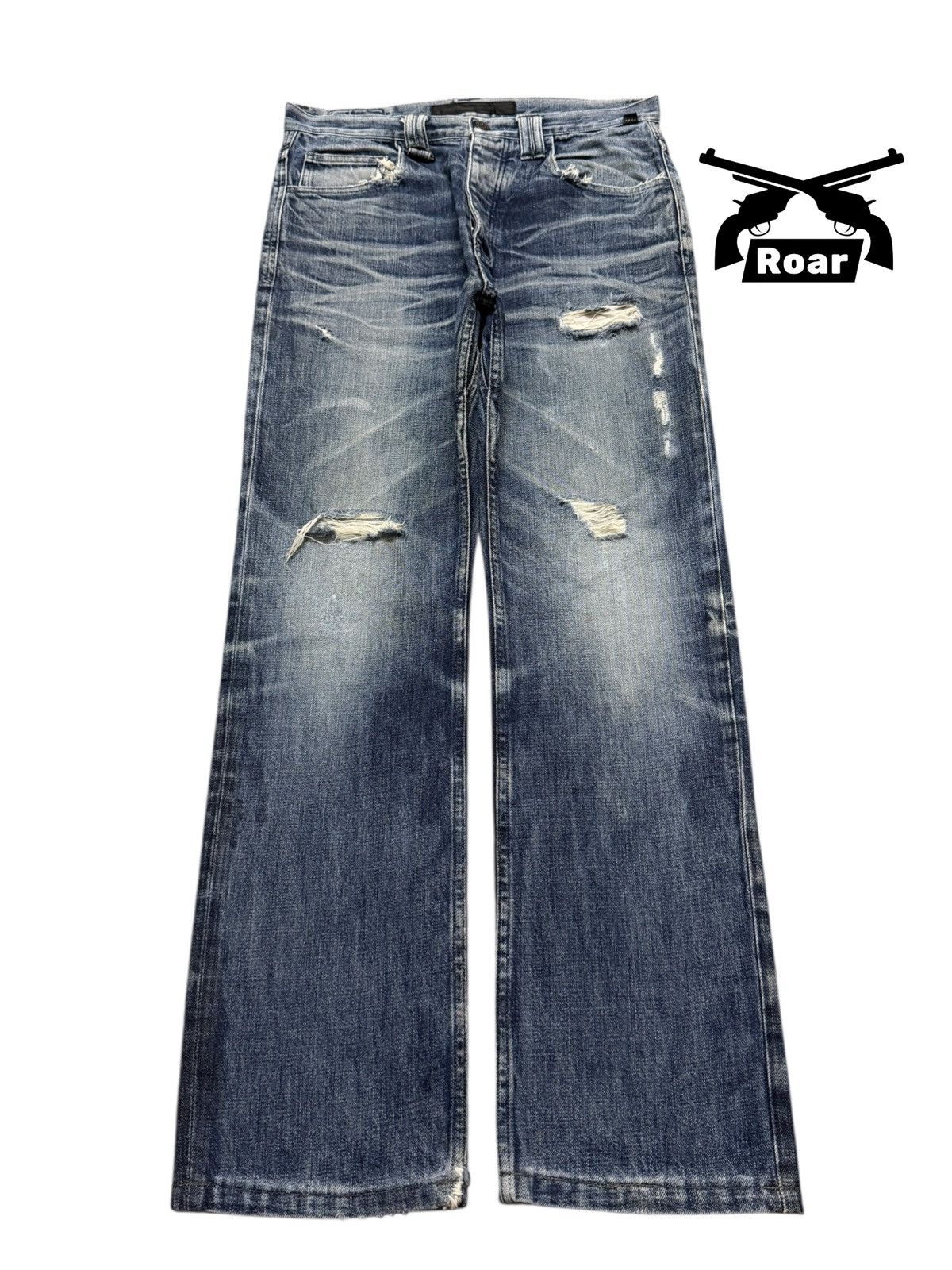 Roar Vintage 90s Japan Roar Blue Faded Wash Whisker Distressed Size US 32 / EU 48 - 1 Thumbnail