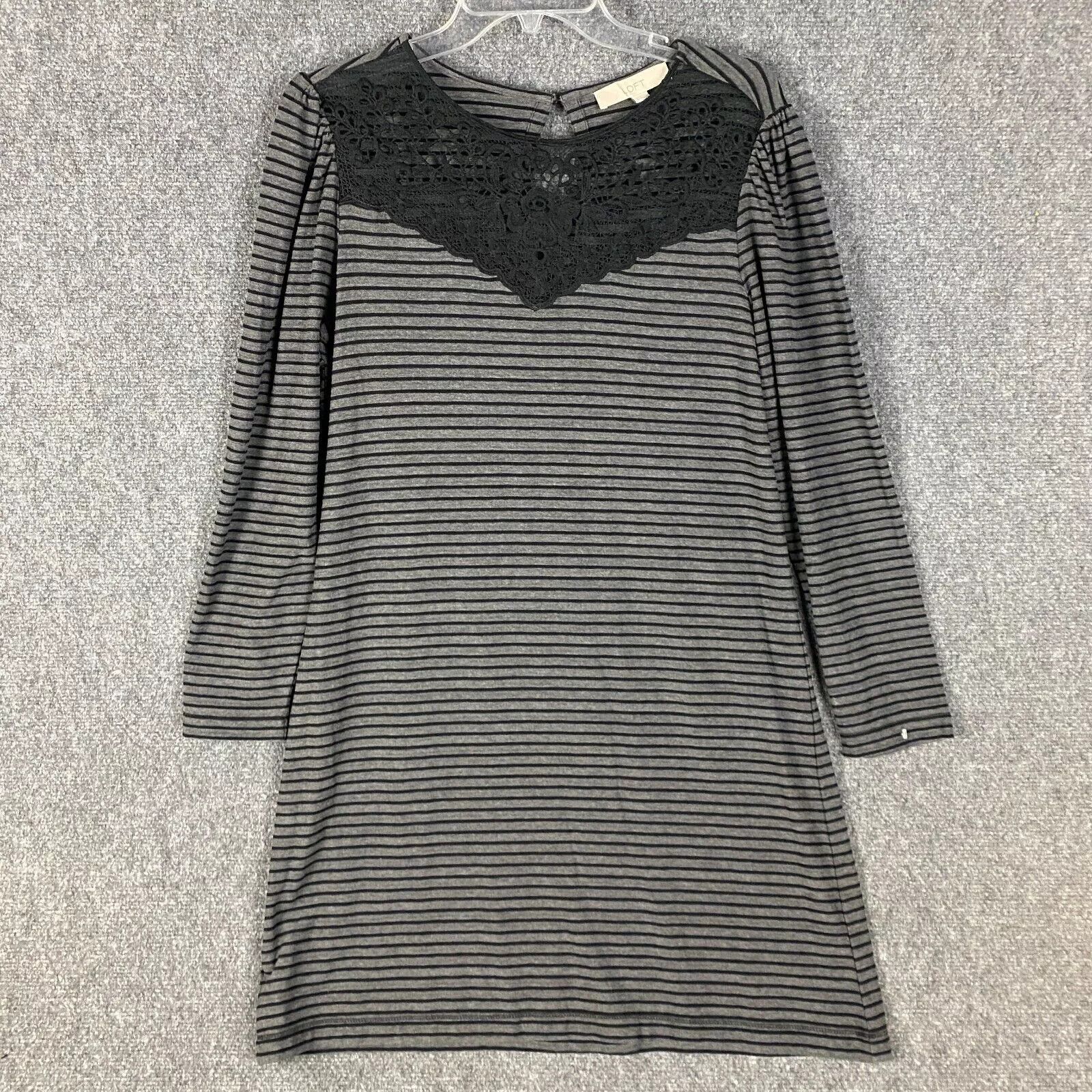 Loft LOFT Blouse Women's Small Long Sleeve Striped Gray Rayon S Size S / US 4 / IT 40 - 1 Thumbnail