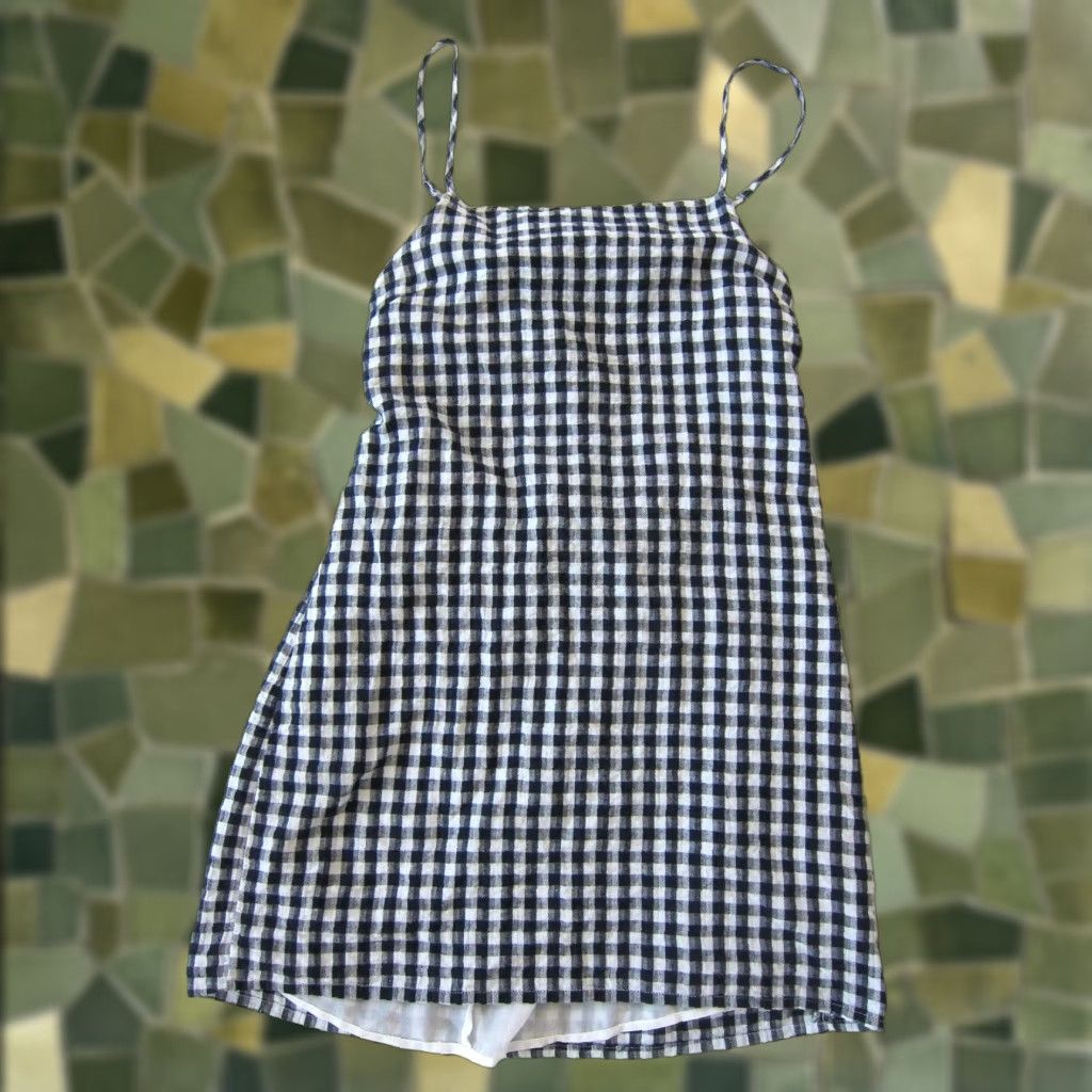 American Eagle Outfitters VINTAGE American Eagle Outfitters Cotton Linen Blue White Plaid Spaghetti Strap Tunic Slip Dress M Size M / US 6-8 / IT 42-44 - 1 Thumbnail