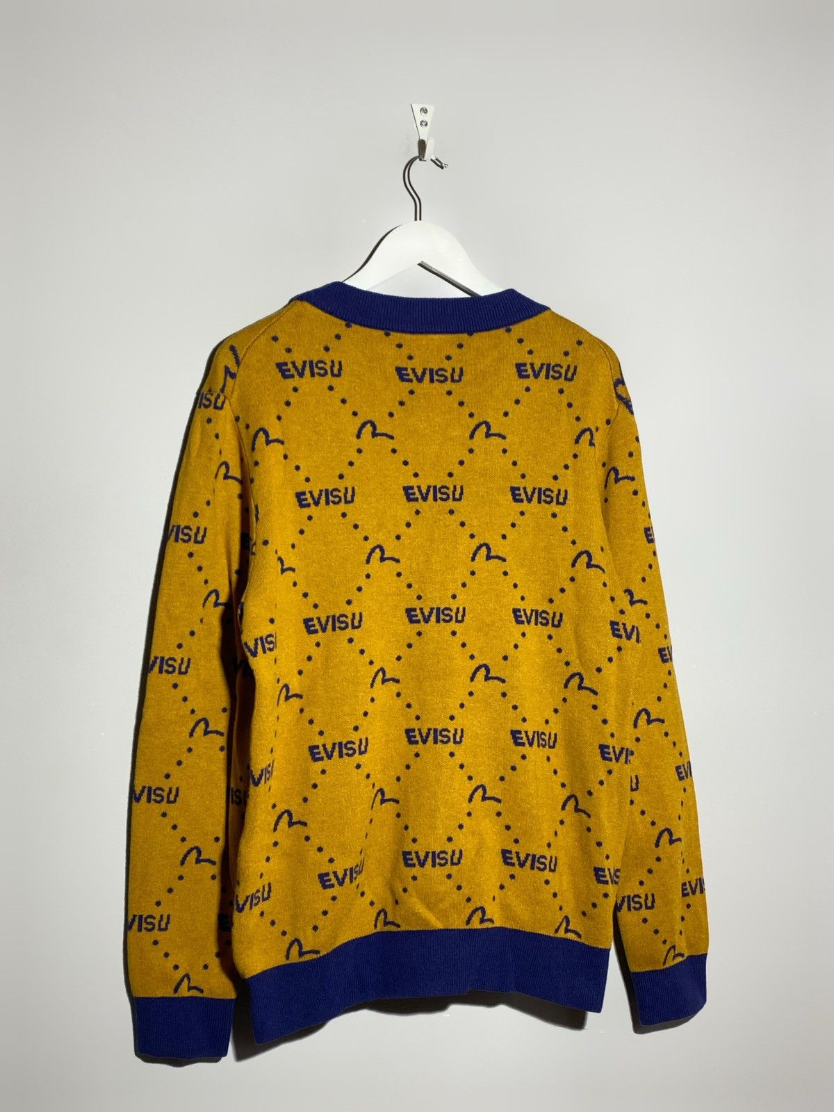 Evisu Evisu V-Neck Cardigan Monogram Pattern Rare Find Size US M / EU 48-50 / 2 - 2 Thumbnail