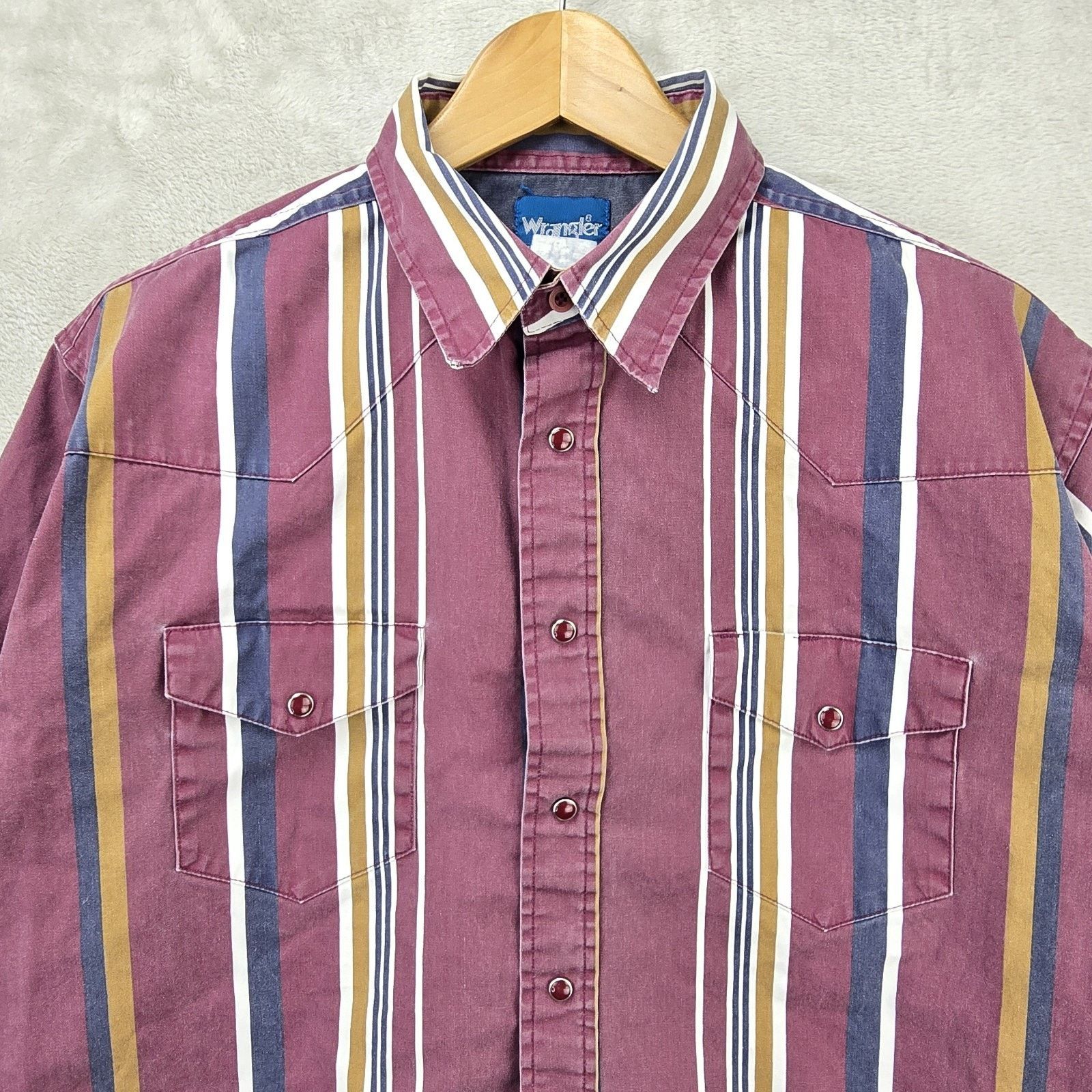 Wrangler Vintage Wrangler Brushpopper Shirt Men XL Stripe Pearl Snap Size US XL / EU 56 / 4 - 3 Thumbnail