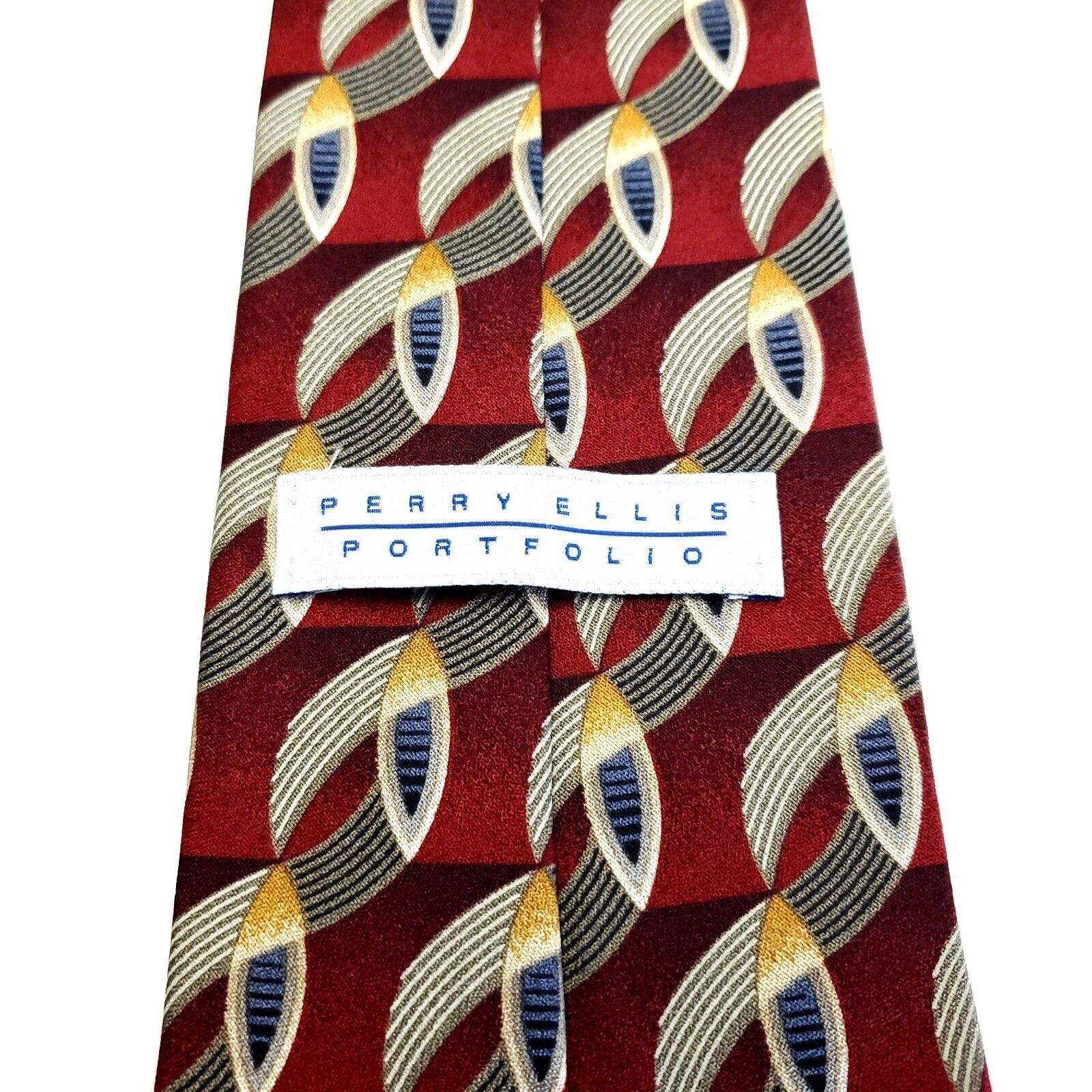 Perry Ellis Perry Ellis Portfolio Red Beige Silk Tie Woven Short Wide Ge Size ONE SIZE - 5 Thumbnail