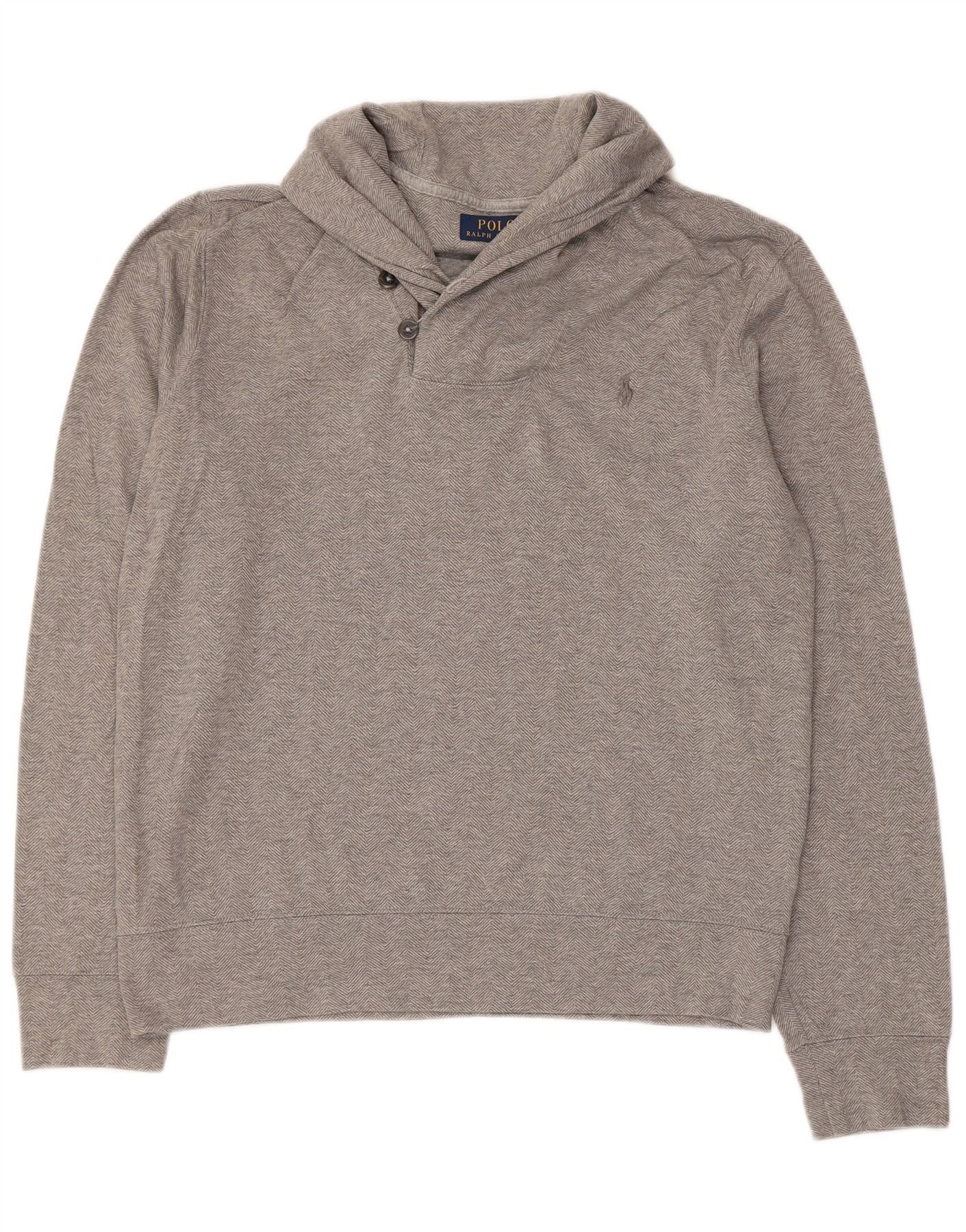 Polo Ralph Lauren Mens Shawl Neck Sweatshirt Jumper Medium Grey Cotton Size US M / EU 48-50 / 2 - 1 Thumbnail