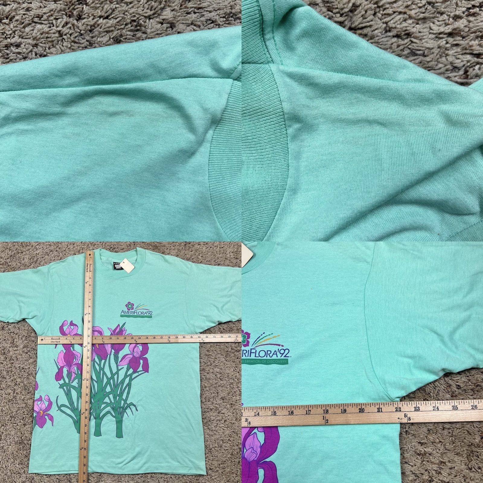 Vintage VINTAGE AmeriFlora’92 Iris Flower Graphic Shirt XL Teal Unisex Adults 90s Floral Screen Stars Best T-Shirt Size US XL / EU 56 / 4 - 8 Thumbnail