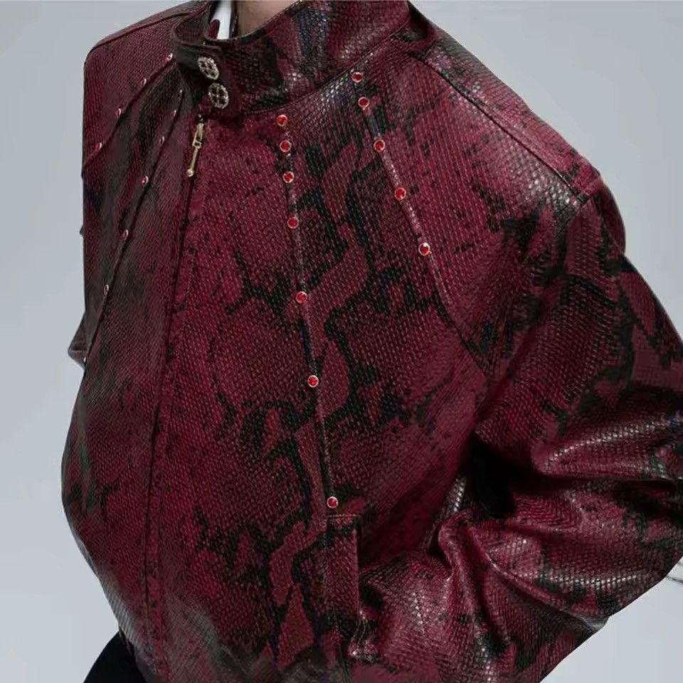 Leather Streetwear Python Texture PU Leather Loose Jacket Size US XL / EU 56 / 4 - 6 Thumbnail