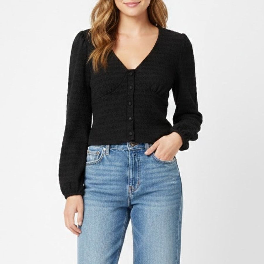 Macys Urban Romantics Black Cropped Long Sleeve Top Small Size S / US 4 / IT 40 - 1 Thumbnail