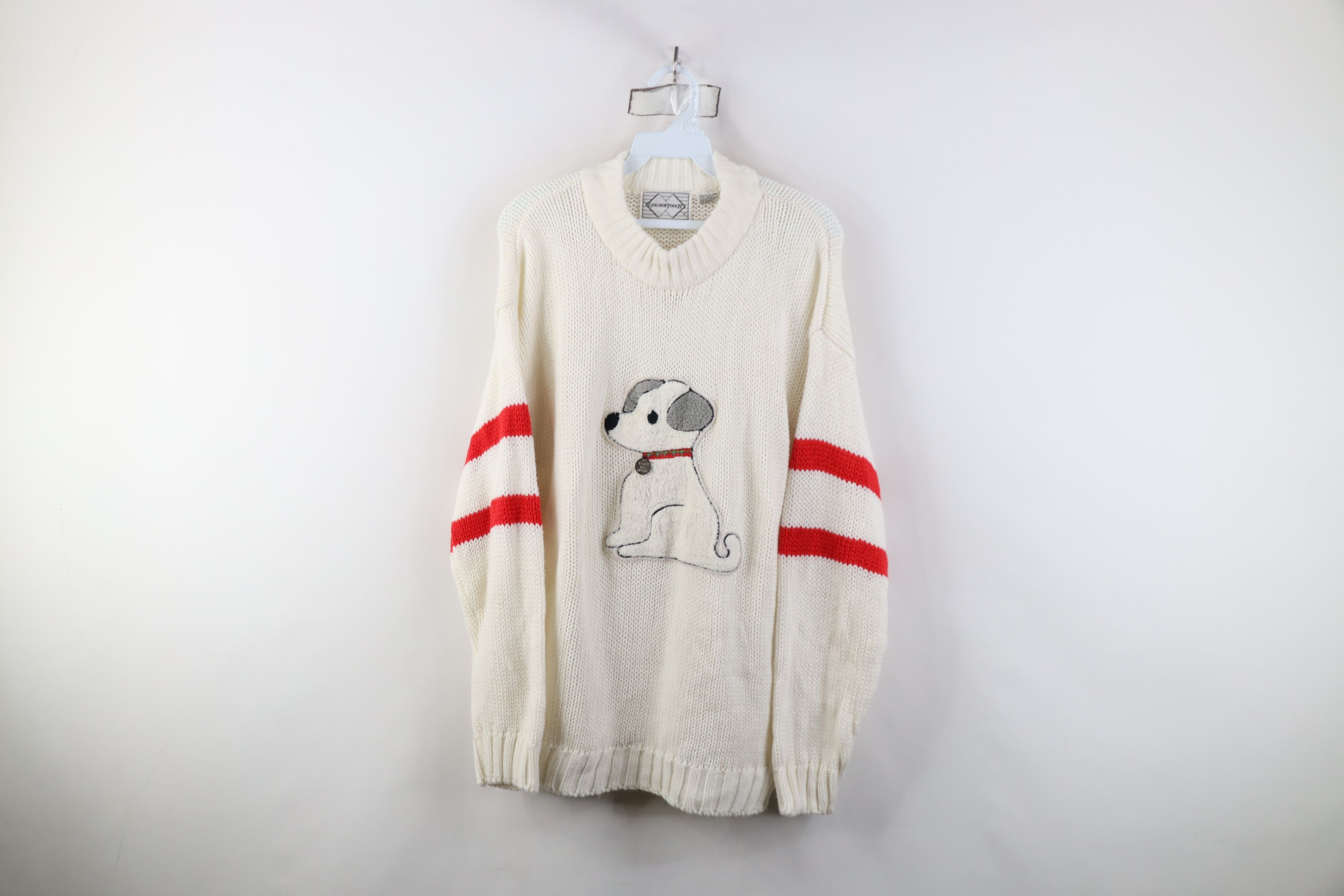 Vintage Vintage 80s 90s Streetwear Puppy Dog Knit Sweater White Size XXL / US 16-18 / IT 52-54 - 1 Thumbnail