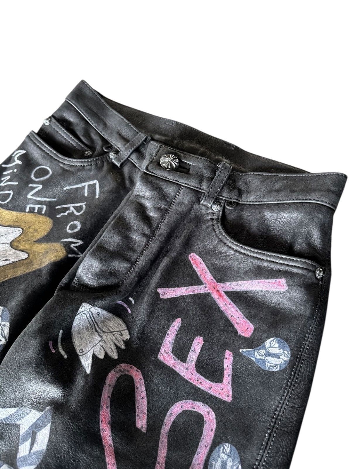 Chrome Hearts 1/1 Matty Boy Chrome Hearts Painted Leather Fleur-Knee Pants Size US 29 - 7 Thumbnail