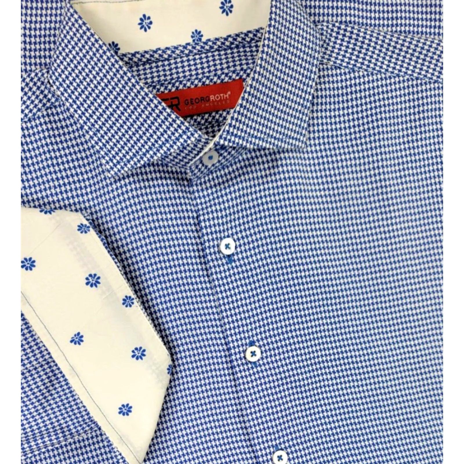 George Georg Roth Los Angeles Long Sleeve Button Up Shirt Houndstooth Mens L Blue White Multicolor Button-Up Shirt L Mens Size US L / EU 52-54 / 3 - 2 Thumbnail