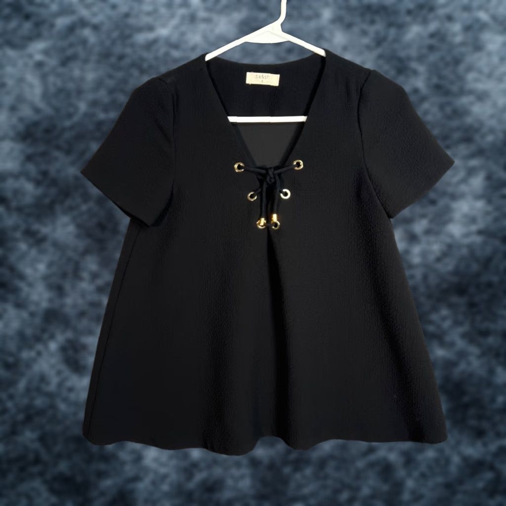 ba&sh VINTAGE ba&sh Chesterfield Black Textured Short Sleeve Top 0 Adult Womens Blouse Shirt Black 0 Ba&sh Womens Short Sleeve Blouse 90s? Size XS / US 0-2 / IT 36-38 - 1 Thumbnail