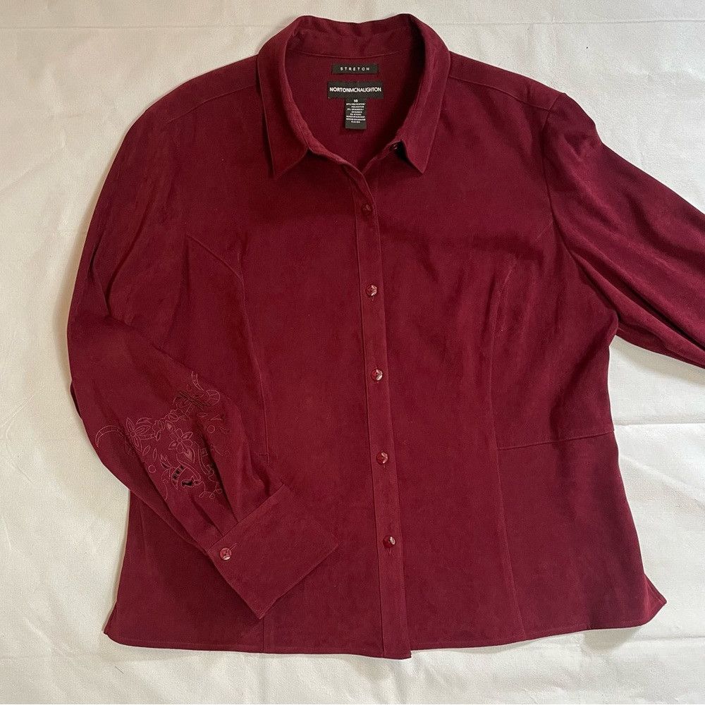 Other Norton McNaughton Bordo Wine Faux Suede Sleeve Embroidered Size XXL / US 16-18 / IT 52-54 - 6 Thumbnail