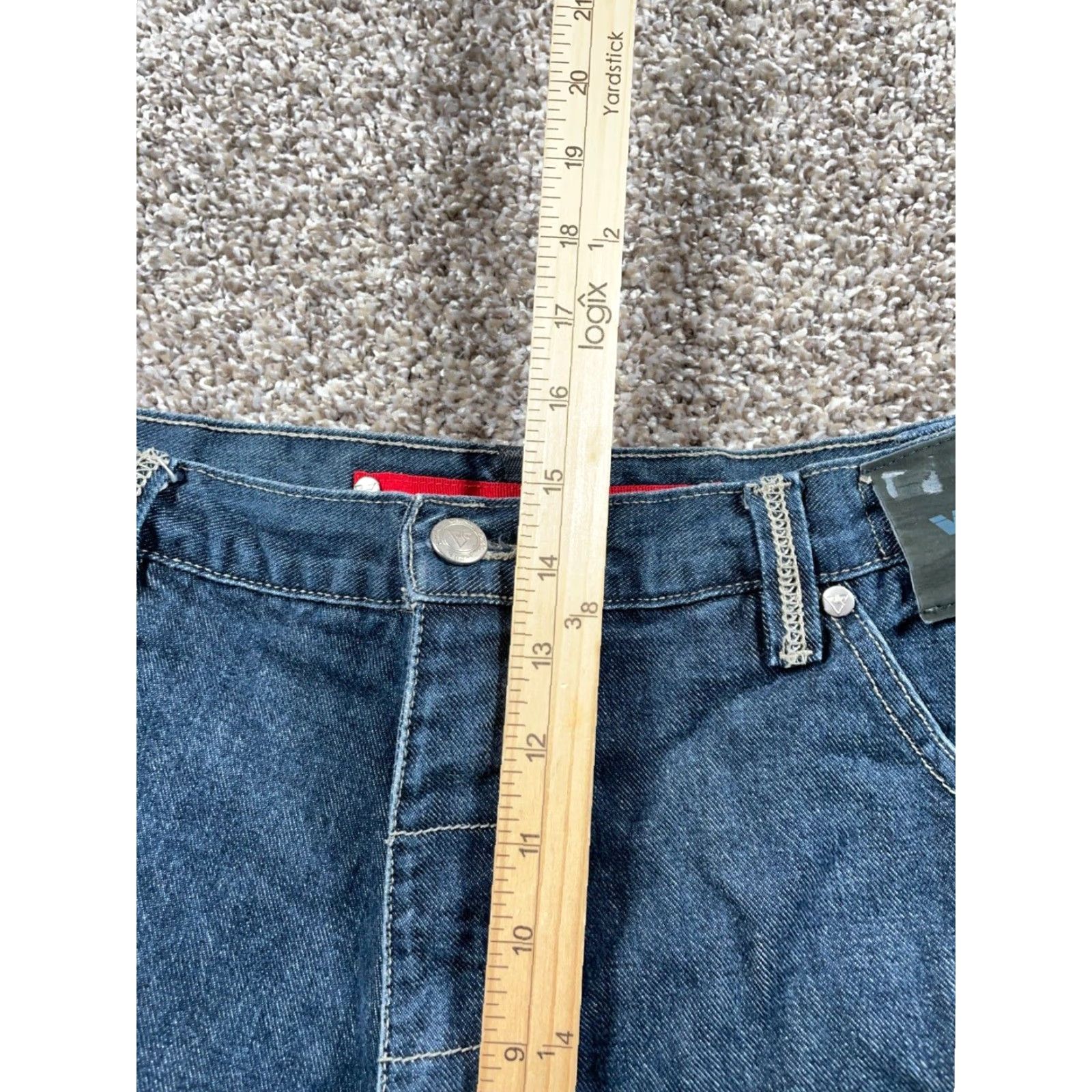 Vintage VINTAGE Men's Baggy Fit Jean Shorts 38 x 13 Blue Denim Embroidered Hip Hop Retro 2000s Size US 38 / EU 54 - 7 Thumbnail
