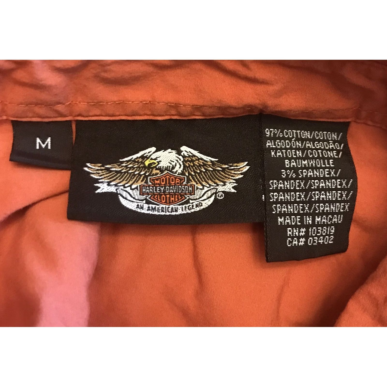 Harley Davidson Harley-Davidson Women's Shirt Orange Snap S/S Collared Pocket Basic 784 Size M Size M / US 6-8 / IT 42-44 - 3 Thumbnail