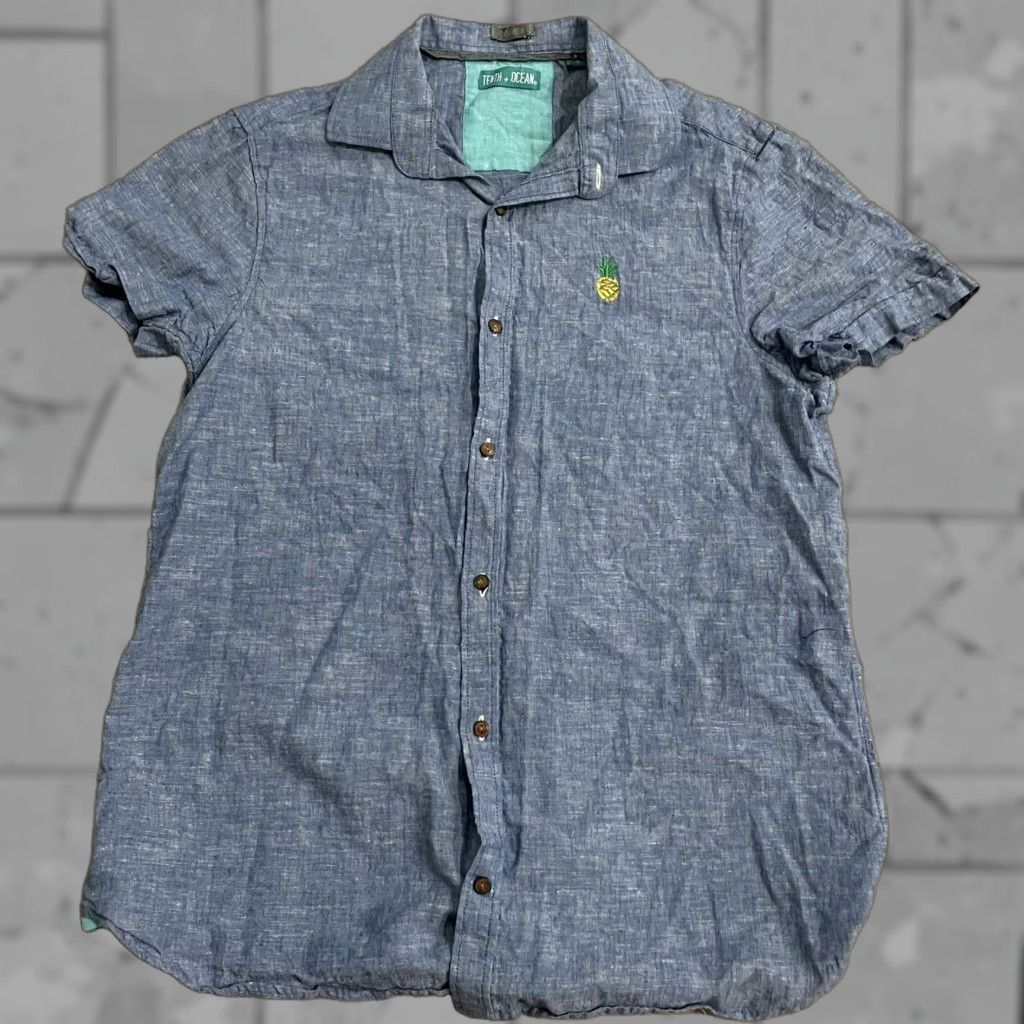 Vintage Tenth Ocean Shirt Button-Down Men’s Short Sleeve Linen Blue Size S Mens Size US S / EU 44-46 / 1 - 1 Thumbnail