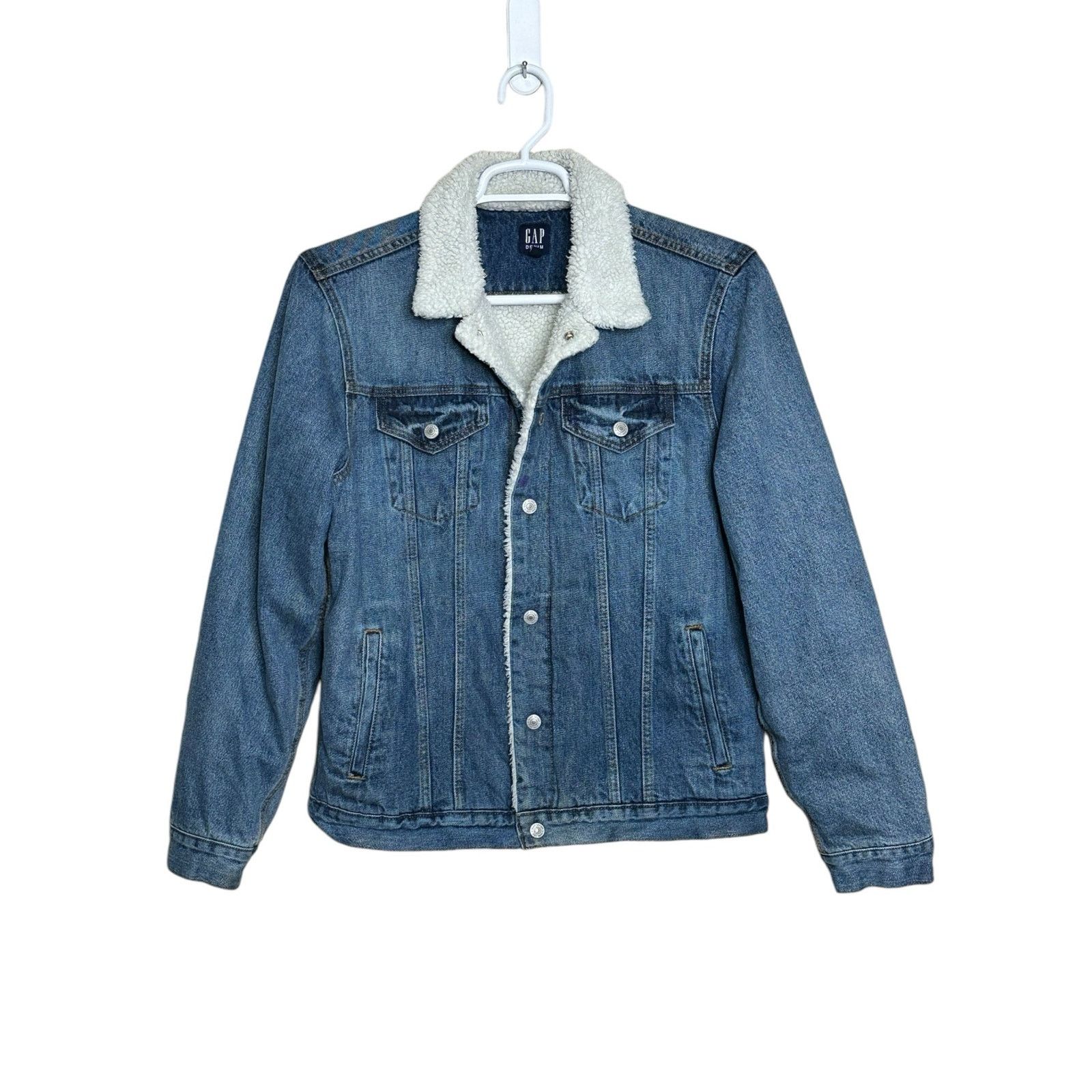 Gap Gap blue denim sherpa snap buttoned jacket size Large Size US L / EU 52-54 / 3 - 6 Thumbnail