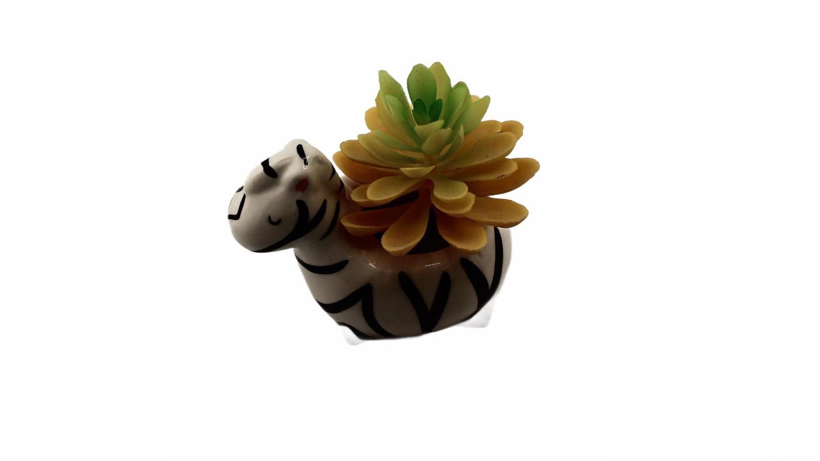 Designer Zebra Ceramic Planter with Artificial Succulent Size ONE SIZE - 4 Thumbnail