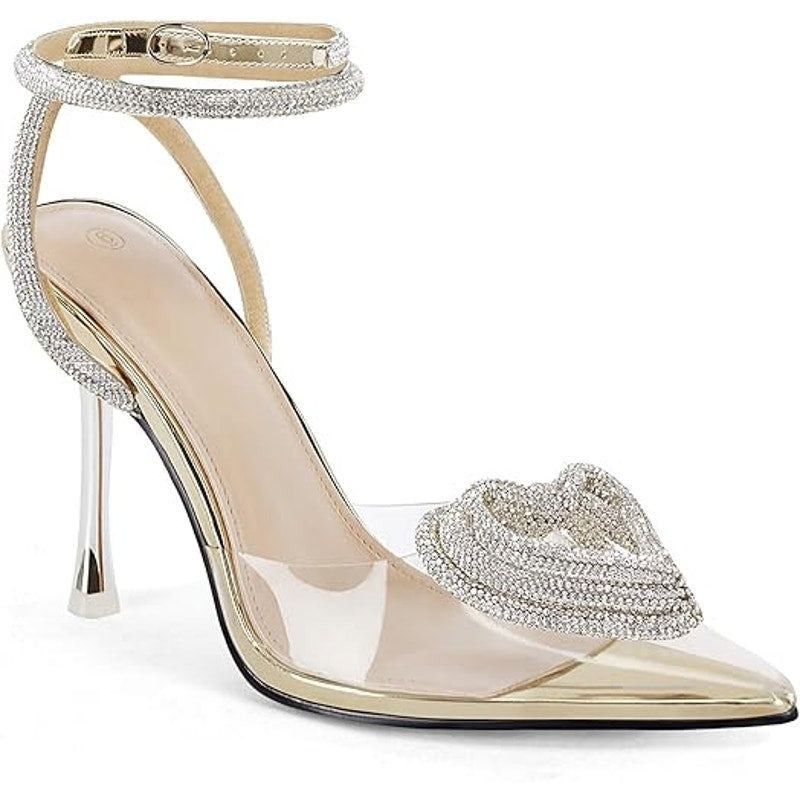 Other Coutgo Women's 8 Silver Sparkle Heart Closed Toe Heels Size US 8 / IT 38 - 1 Thumbnail