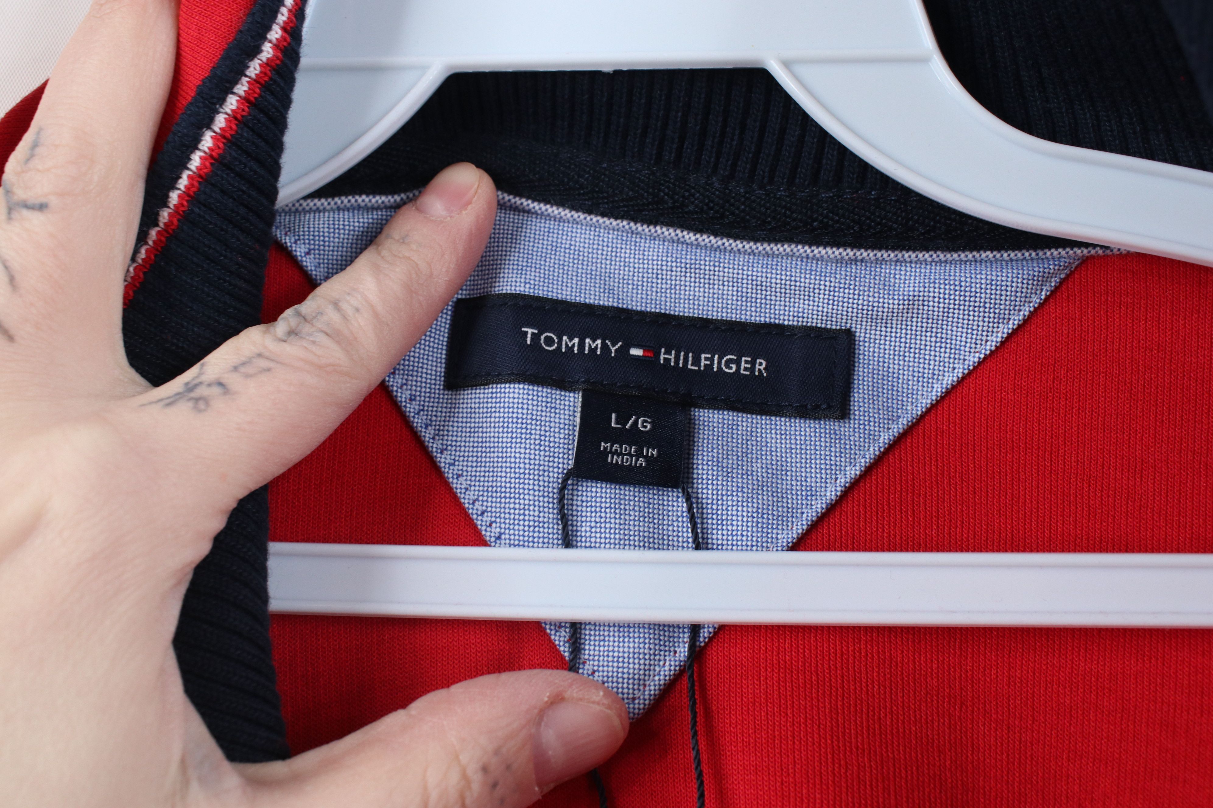 Tommy Hilfiger Deadstock Y2K Tommy Hilfiger Cotton Knit 1/4 Zip Sweater Red Size US L / EU 52-54 / 3 - 8 Thumbnail