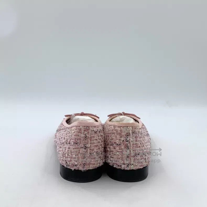 Chanel Chanel Light pink bow woven tweed casual flat shoes Size US 5 / IT 35 - 4 Thumbnail