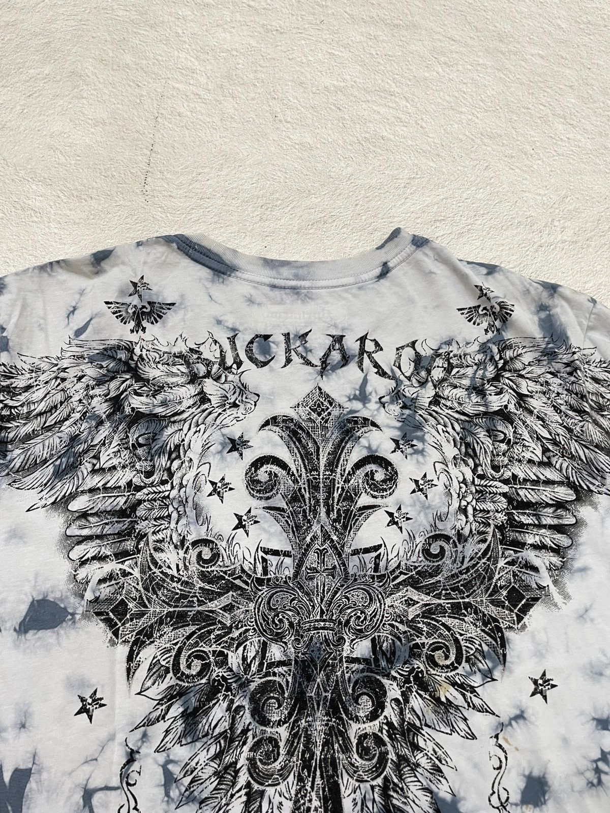 Le Grande Bleu (L.G.B.) 2000s Afliction Angel Wings Cross Tyd Die Shirt Poem Y2K LGB Size US L / EU 52-54 / 3 - 8 Thumbnail