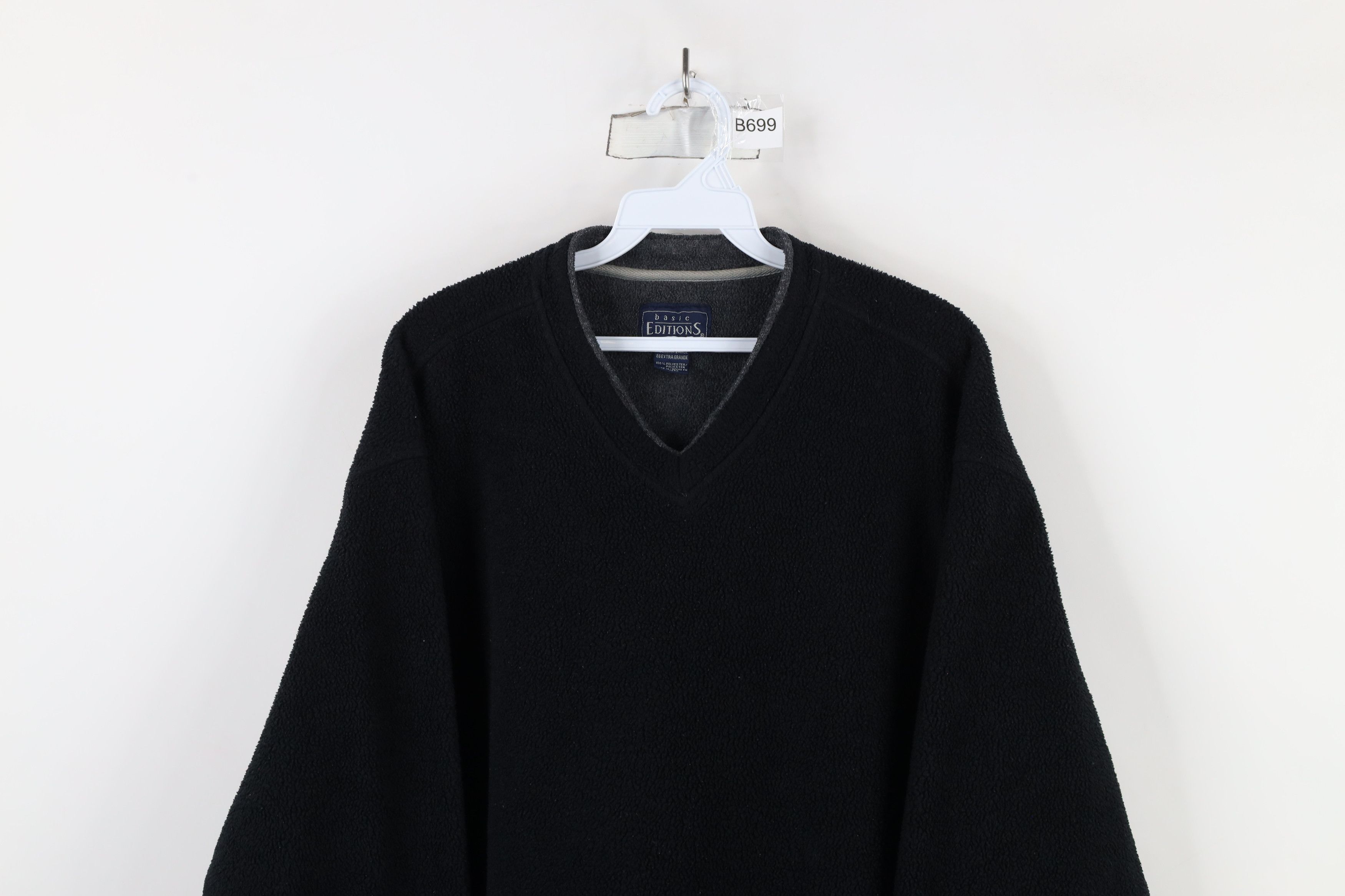 Vintage Vintage 90s Streetwear Blank Fleece V-Neck Sweater Black Size US XL / EU 56 / 4 - 2 Thumbnail