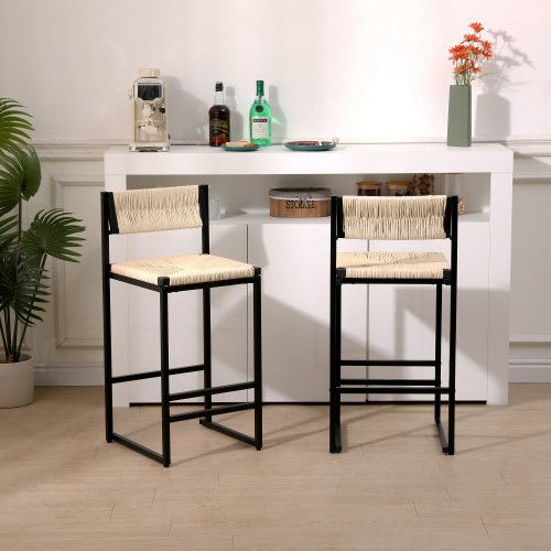 Designer × Homemade Creamy White Paper Rope Woven Bar Stools Set of 2 Hand Weave Size US L / EU 52-54 / 3 - 1 Thumbnail