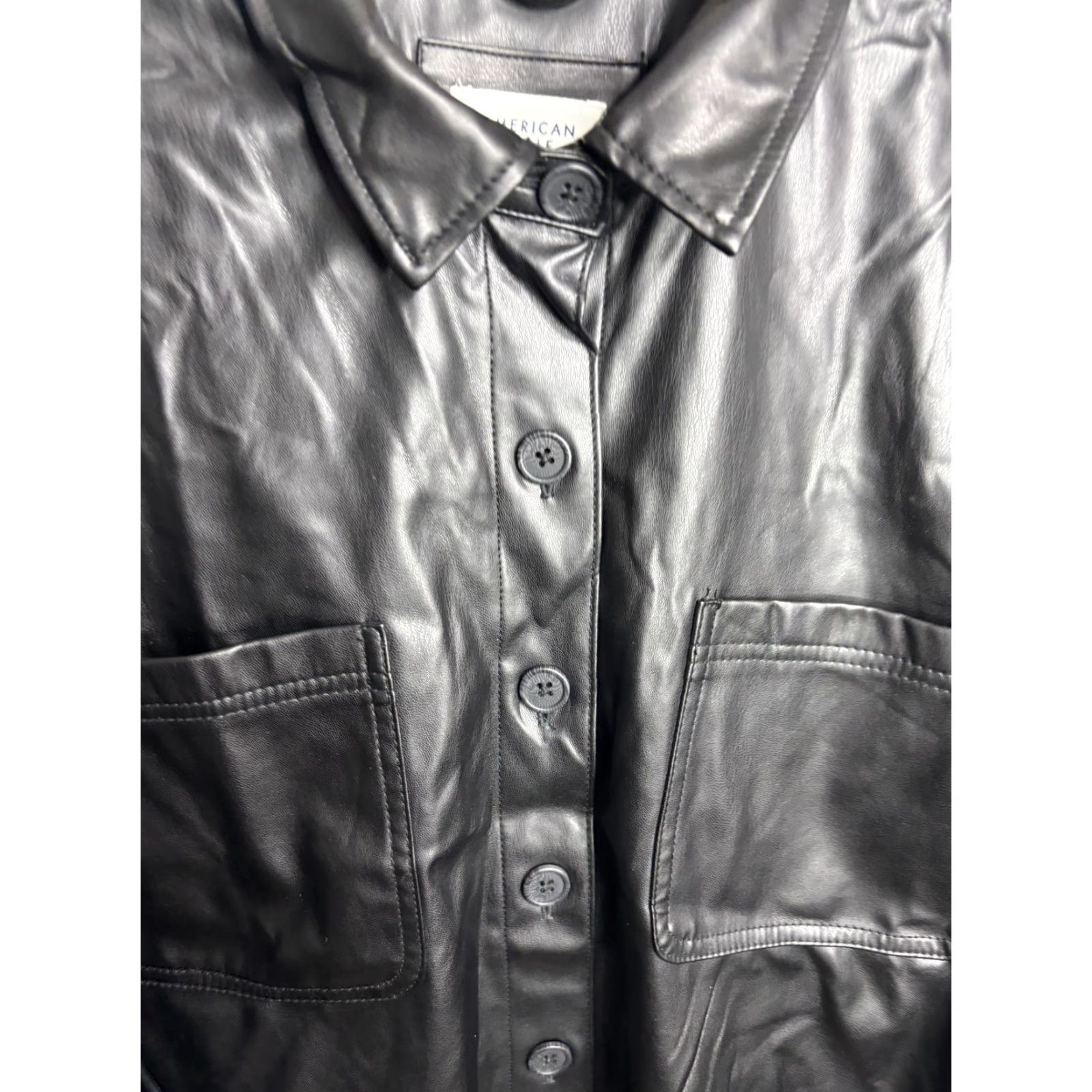 American Eagle Outfitters American Eagle Outfitters Shirt Jacket Womens Large Black Faux Leather Button Shacket Size L / US 10 / IT 46 - 3 Thumbnail