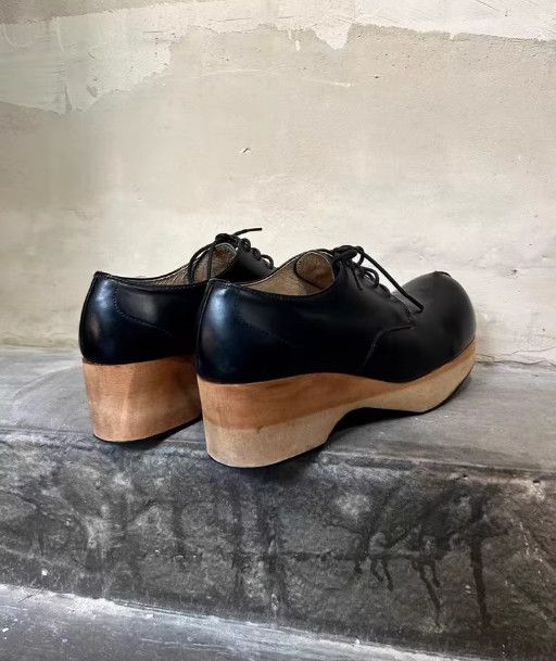Masaki Matsushima 1994 Architectural Series Wooden Sole Panel Leather Boots Size US 5.5 / EU 38 - 4 Thumbnail