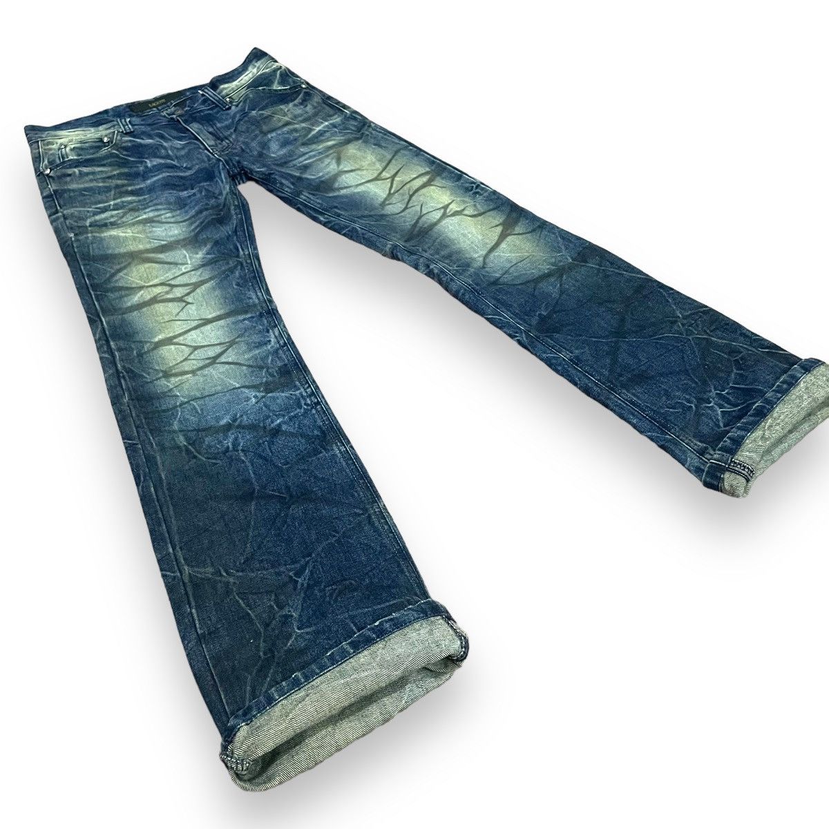 If Six Was Nine × Japanese Brand × Le Grande Bleu (L.G.B.) 🇯🇵☠️ LAGUST WASHED SKULL FLARE DENIM PANTS Size US 31 - 5 Thumbnail