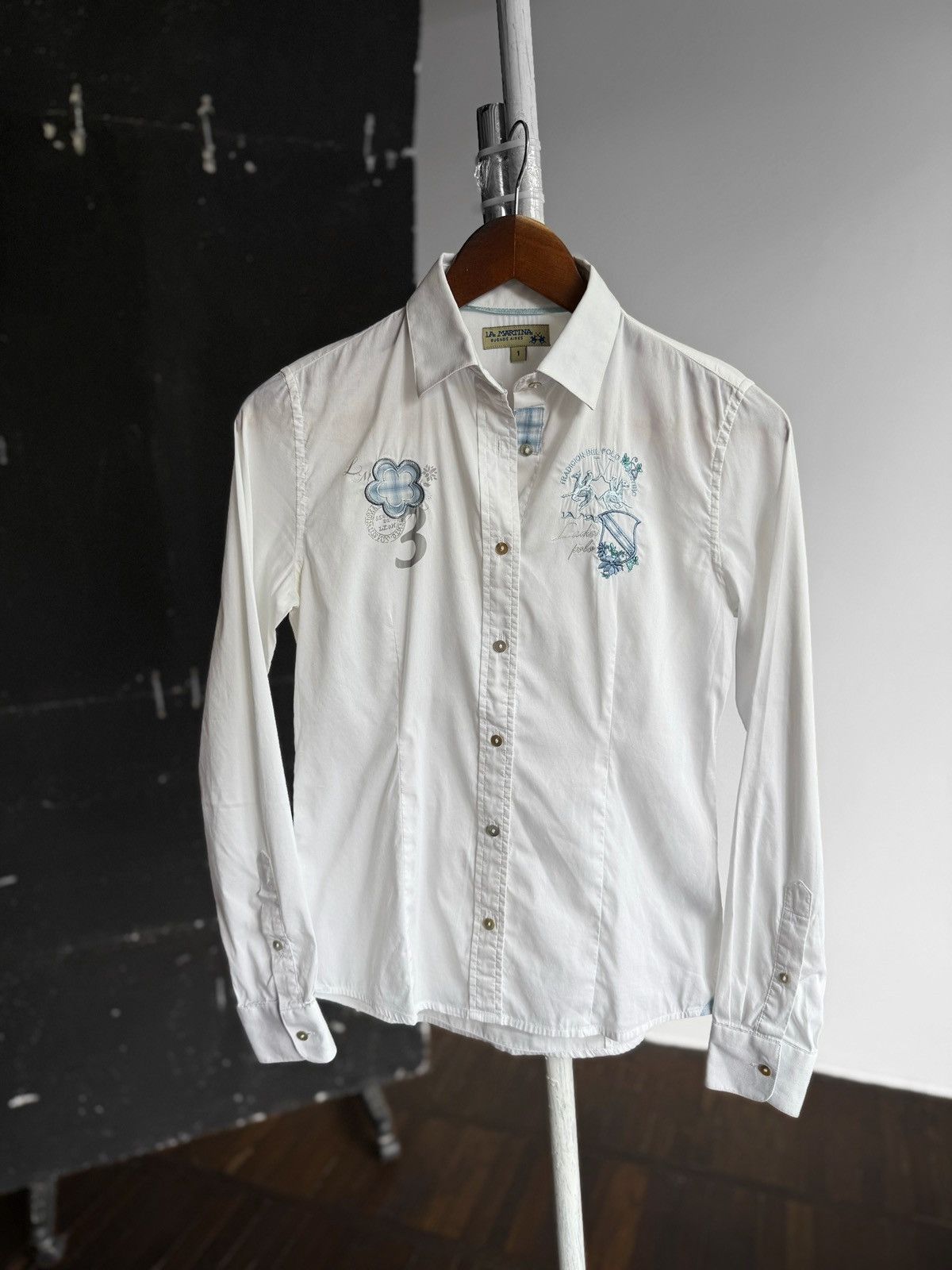 La Martina La Martina Womens White Long Sleeve Button Up Shirt Blouse Size S / US 4 / IT 40 - 1 Thumbnail