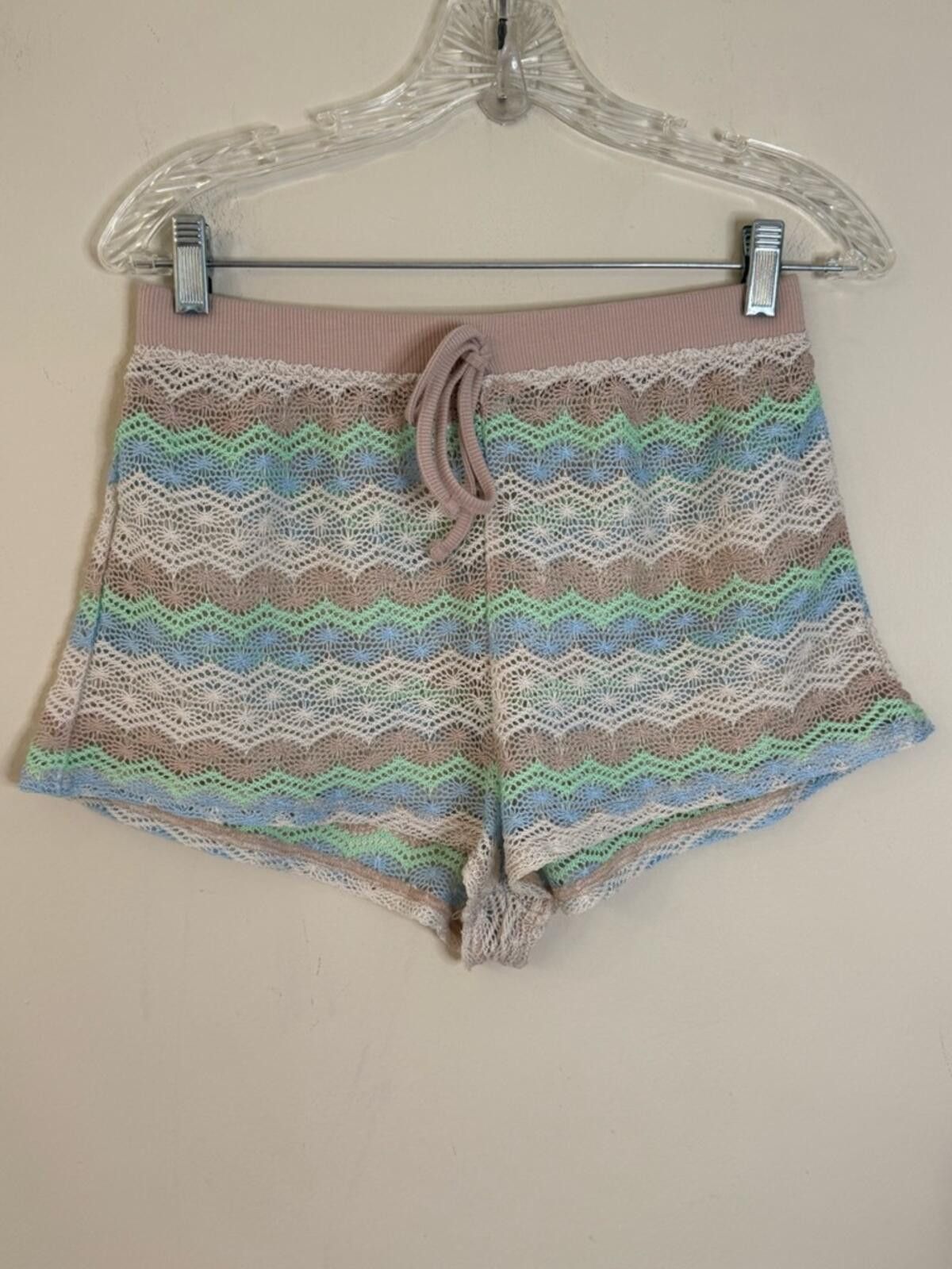 Other Wild Fable crochet lace shorts sheer teal cream brown SZ SM Size ONE SIZE - 1 Thumbnail