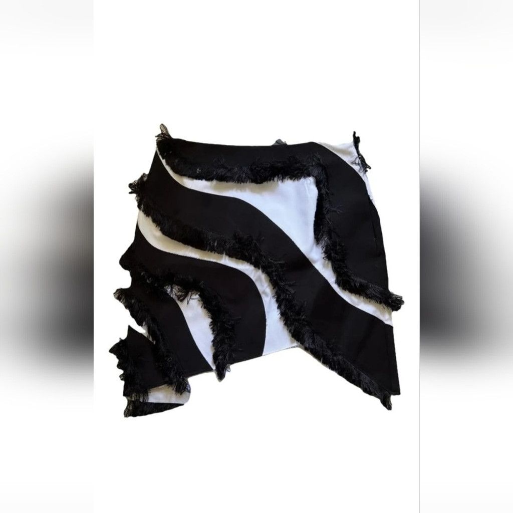 NWT Just Cavalli White & Black Zebra Print Skirt with Fringe