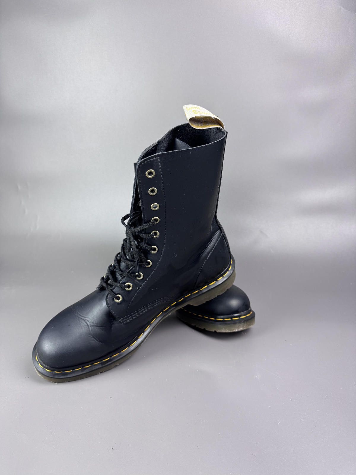 Dr. Martens Black Leather Lace-Up Combat Boots with Yellow Stitching Size US 14 / EU 47 - 2 Thumbnail