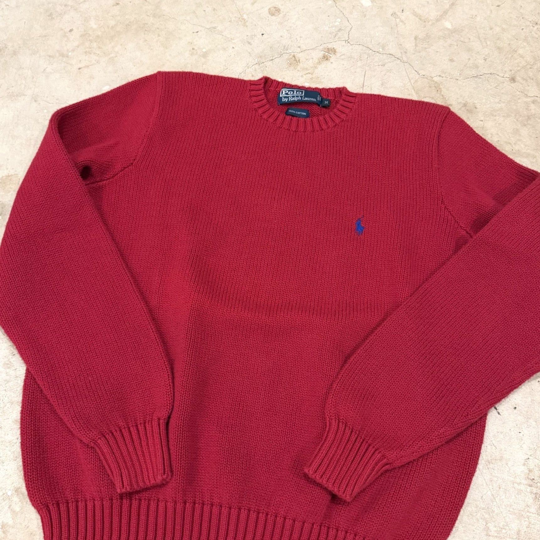 Polo Ralph Lauren VINTAGE Polo Ralph Lauren Sweater Mens 90s Red Knit Size M Pullover Crew Neck Cotton Knit Regular Size US M / EU 48-50 / 2 - 4 Thumbnail