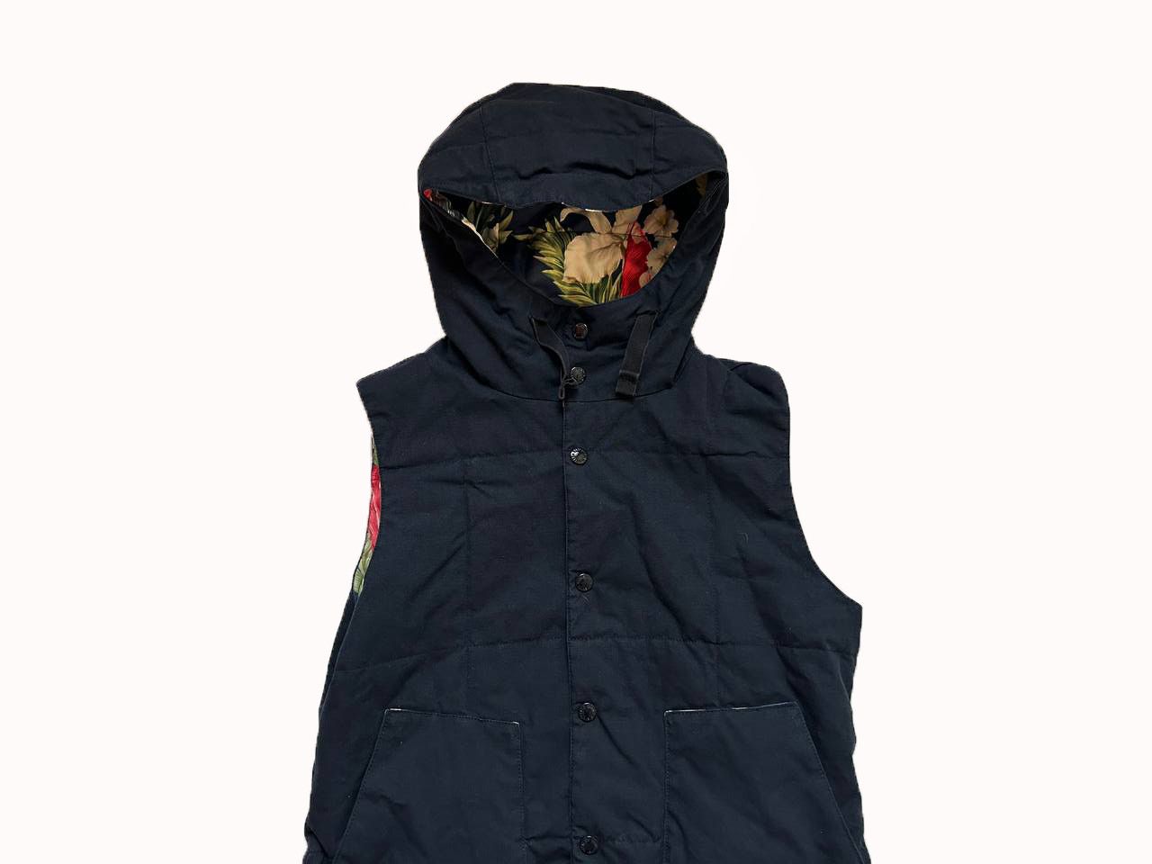 Engineered Garments Engineered Garments Navy Hooded Work Vest w/ Floral Lining Size XS / US 0-2 / IT 36-38 - 2 Thumbnail